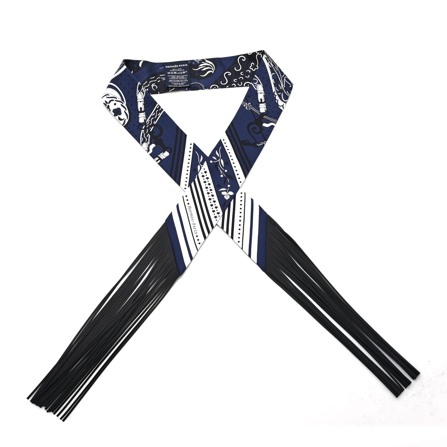 Silk Festival Des Amazones Bandana Fringed Twilly Bleu Black