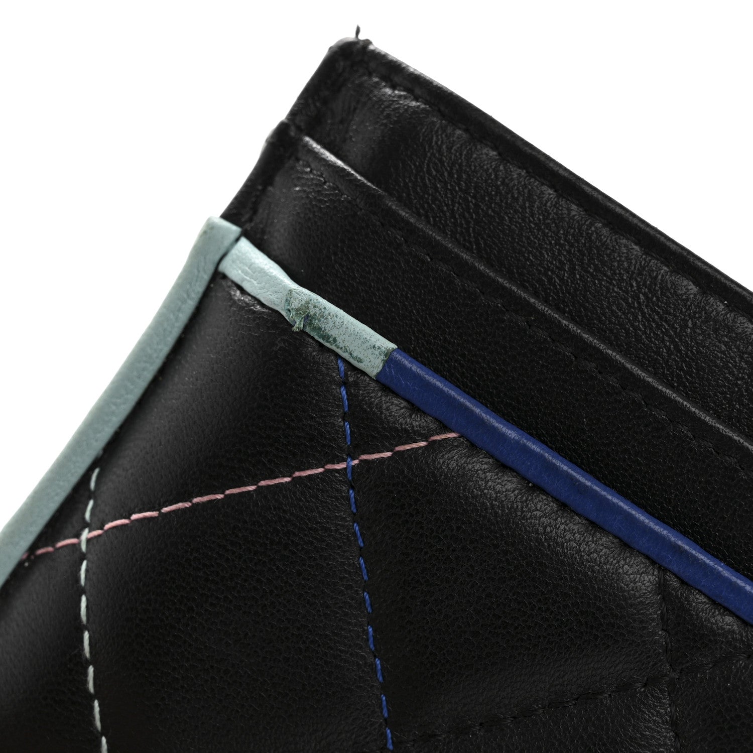 Lambskin Quilted Chanel Card Holder Black Pink Light Blue