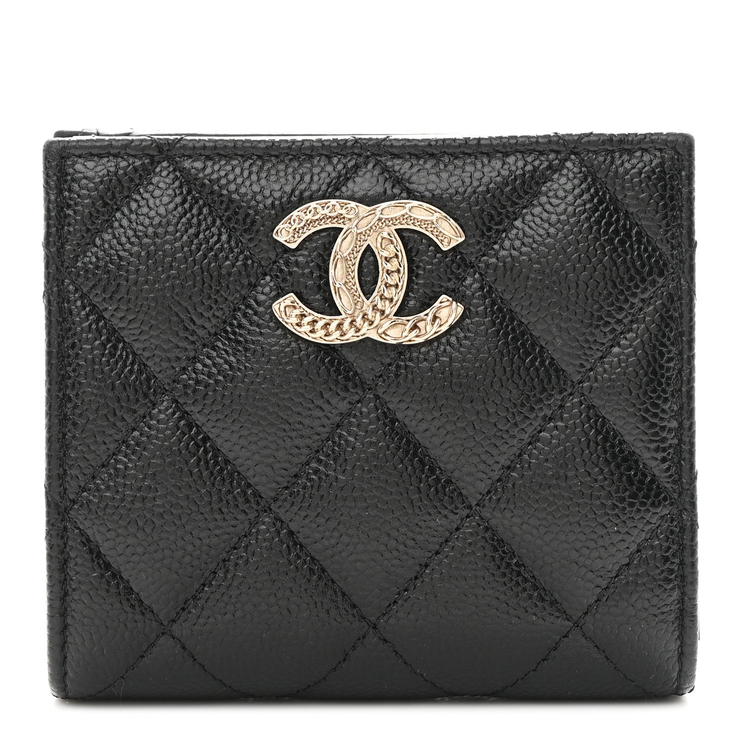 Caviar Quilted Multi Chain CC Compact Bifold Wallet Black