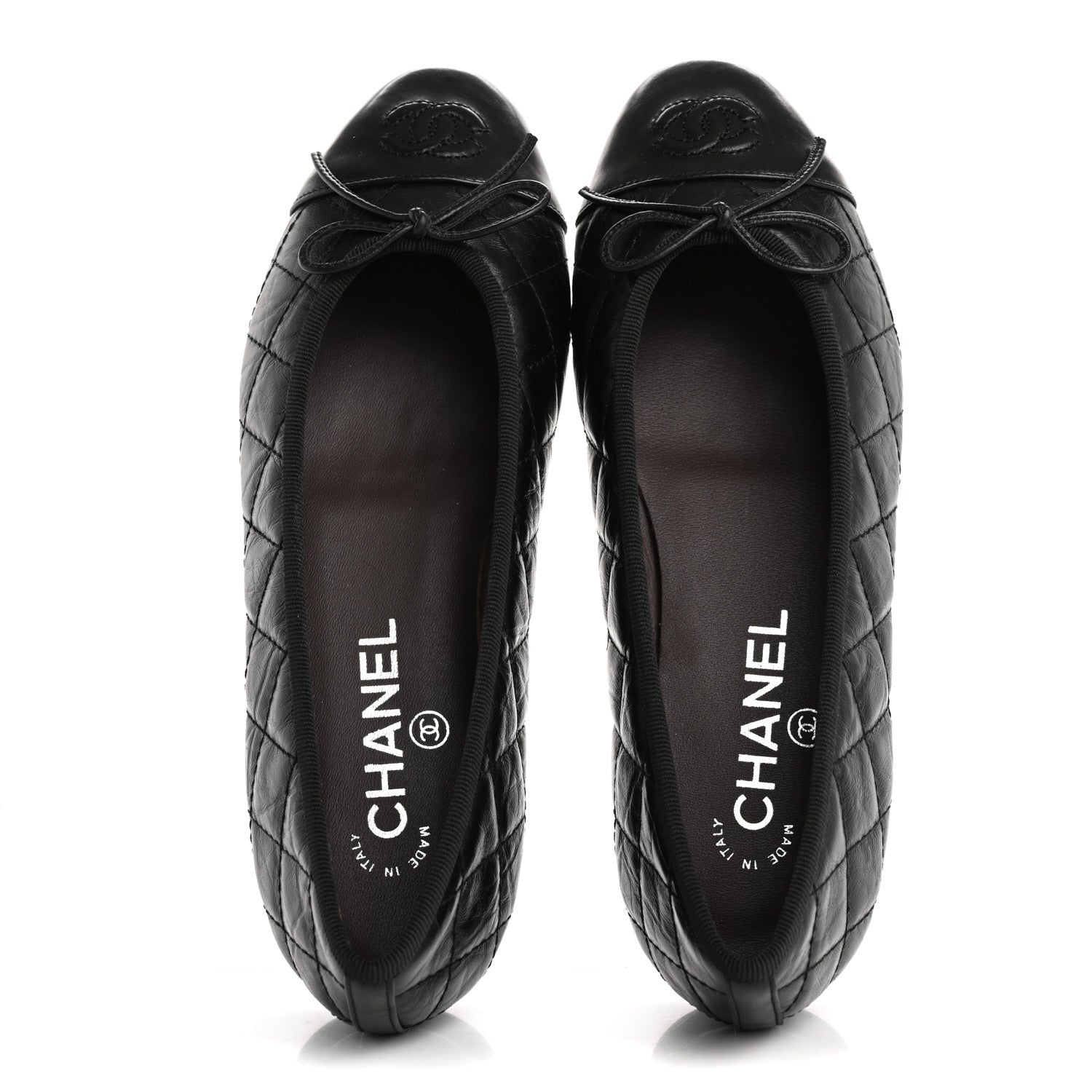 Aged Calfskin Quilted CC Cap Toe Ballerina Flats 37.5 Black