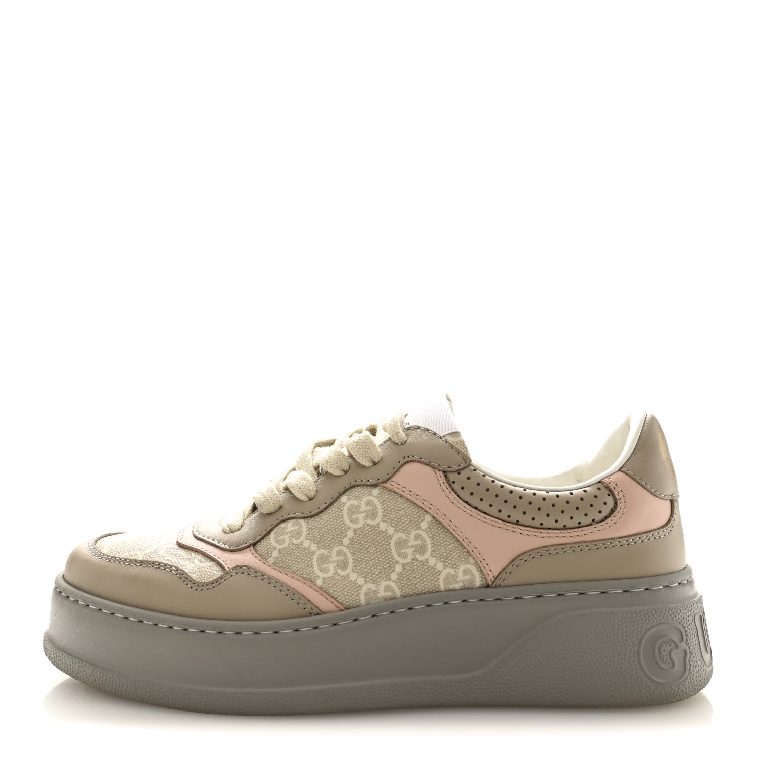 Calfskin GG Supreme Monogram Perforated Womens Platform 55mm Sneakers 37 Apricot Pink Beige Grey