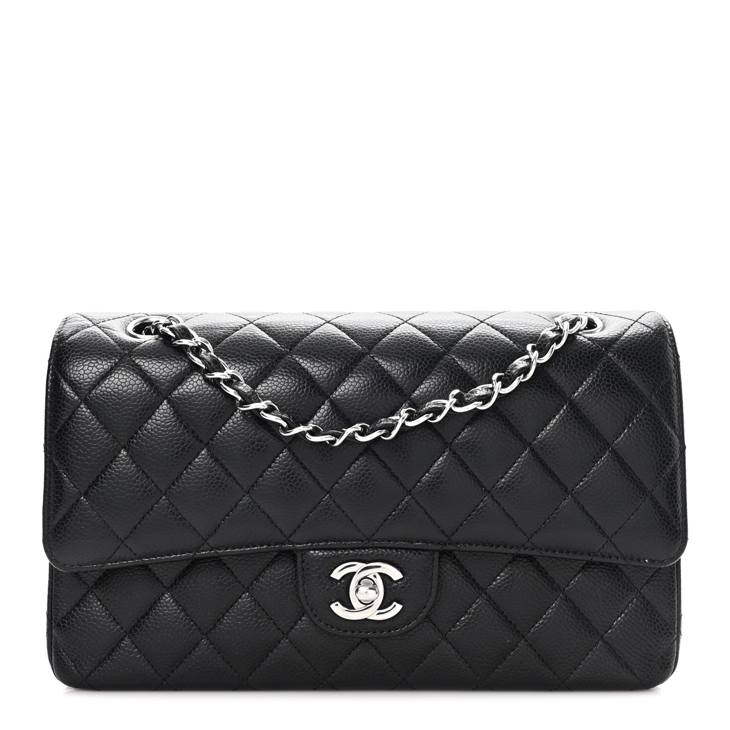 Caviar Quilted Medium Double Flap Black