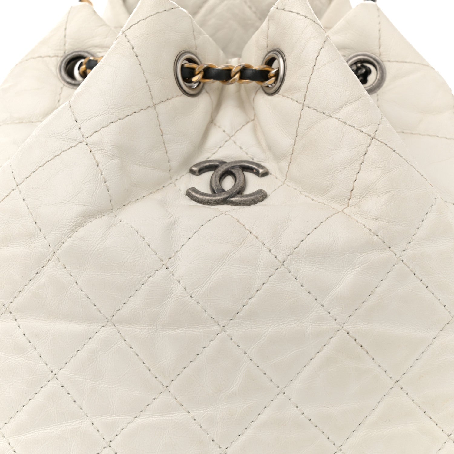 Aged Calfskin Quilted Gabrielle Backpack Black White