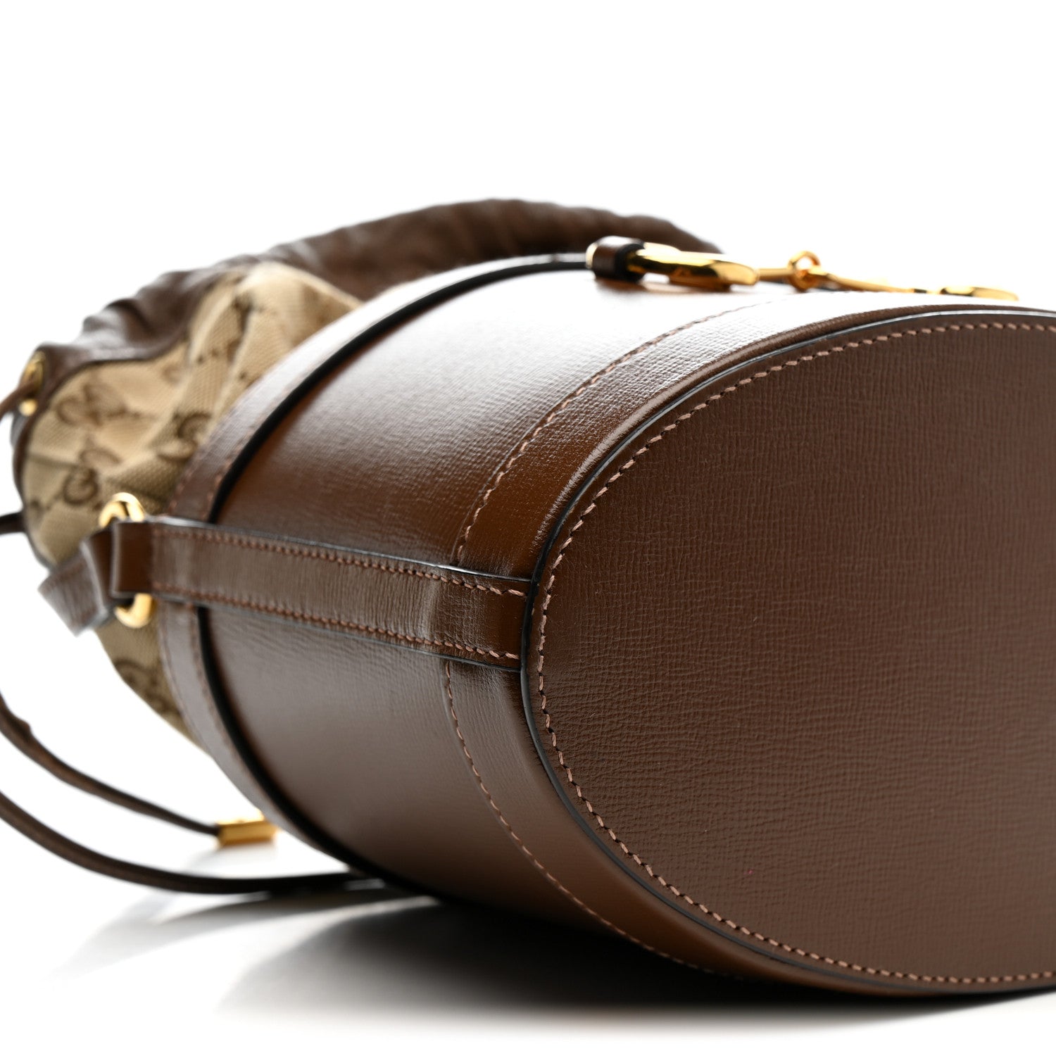 Monogram Textured Calfskin Horsebit 1955 Drawstring Bucket Bag Beige Brown Sugar