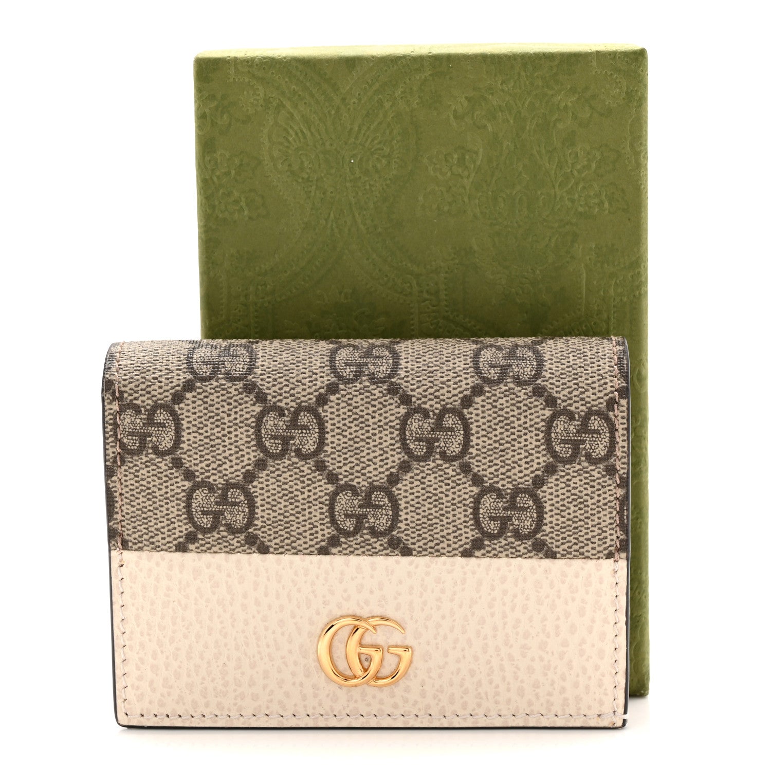 Dollar Calfskin GG Supreme Monogram GG Marmont Card Case Mystic White Beige Ebony
