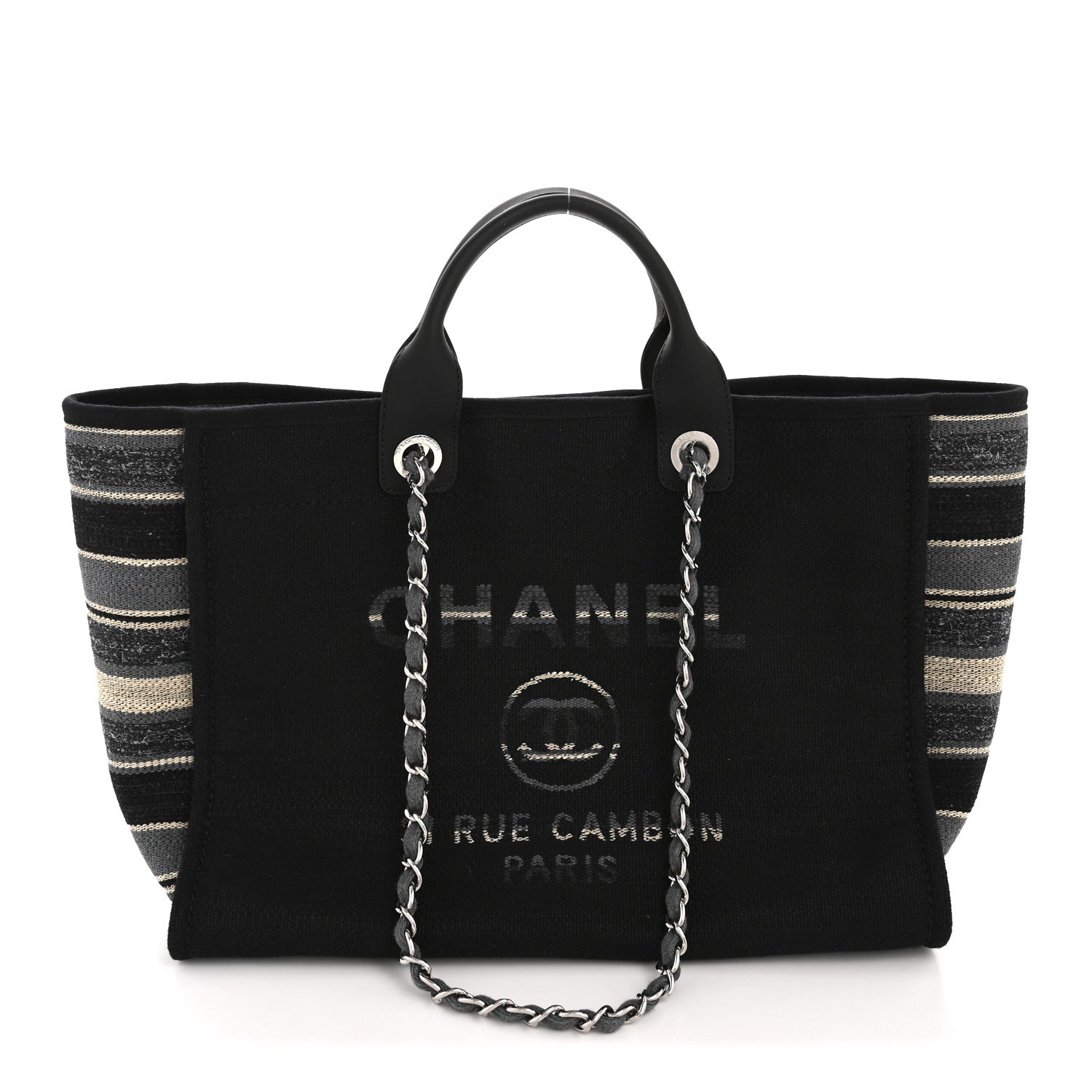 Striped Canvas Medium Deauville Tote Grey Black