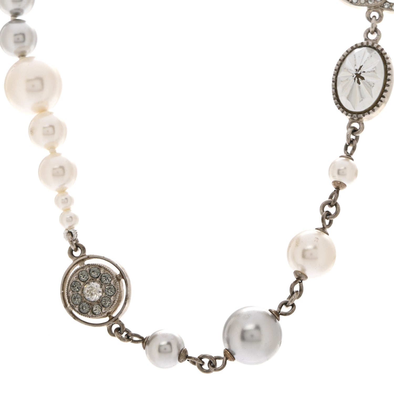 Pearl Crystal CC Choker Necklace Silver Pearly White