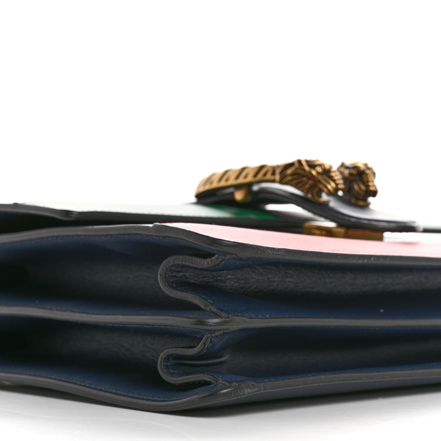 Moon Calfskin Web Medium Dionysus Bamboo Top Handle Bag Blue Emerald Hibiscus Red