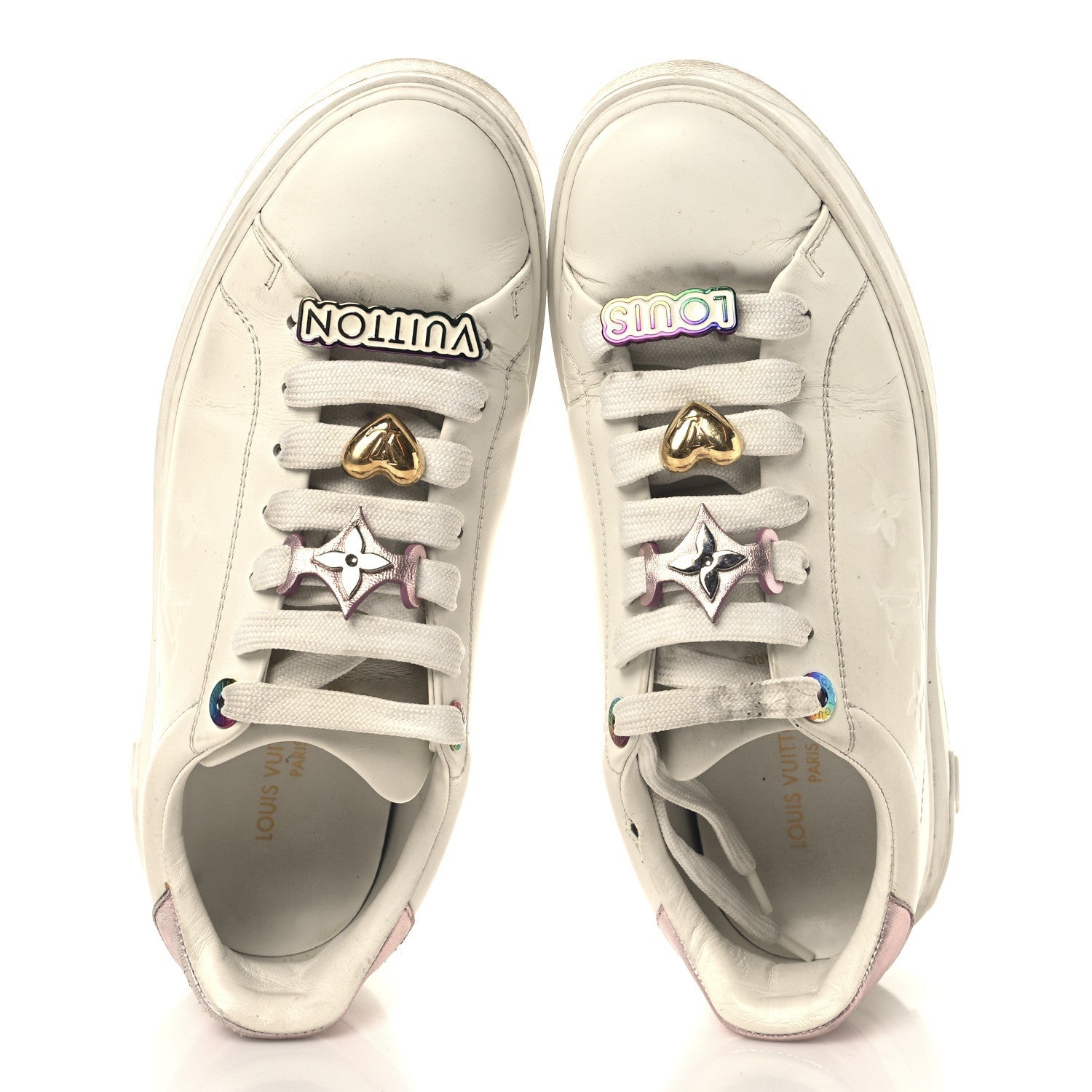 Lambskin Embossed Monogram Time Out Sneakers 37 White Pink