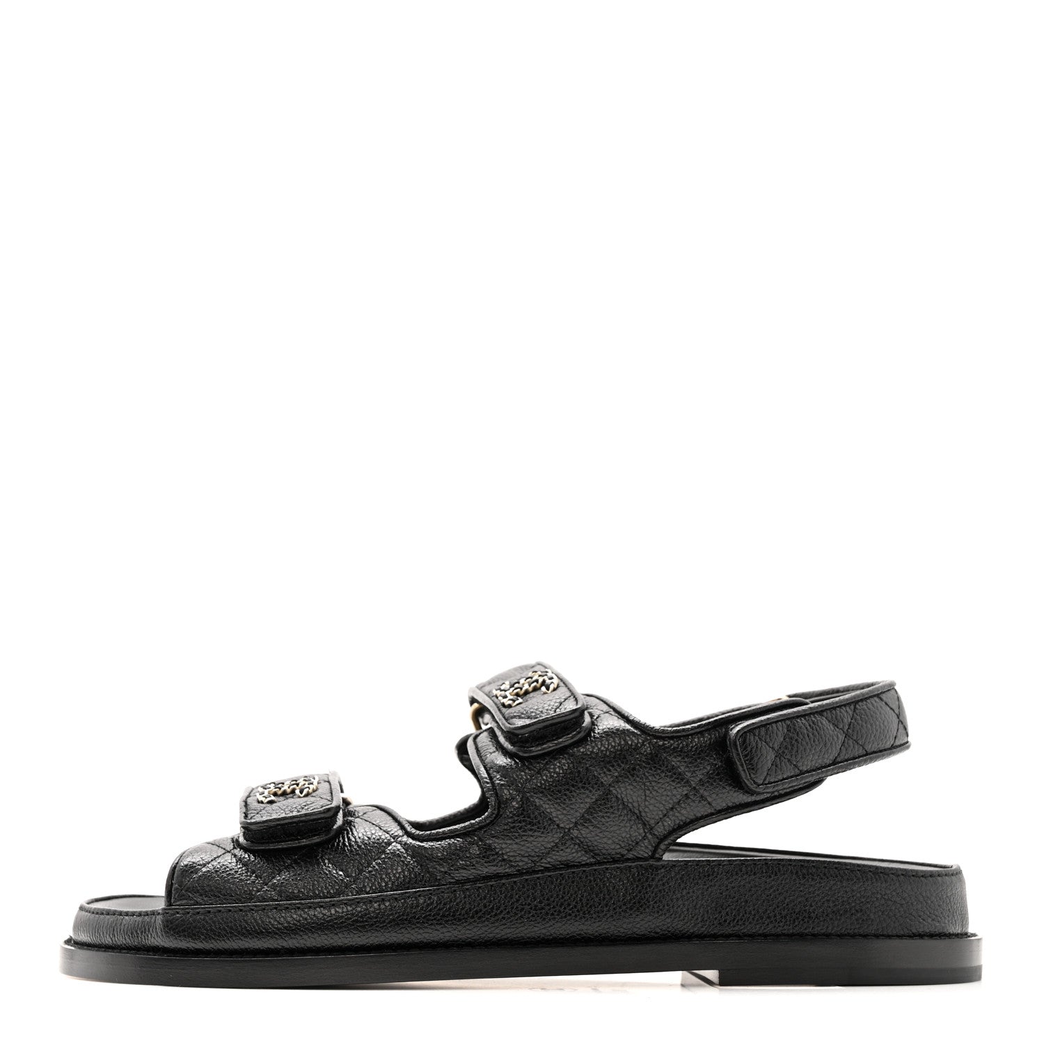 Grained Calfskin Velcro Dad Sandals 38.5 Black