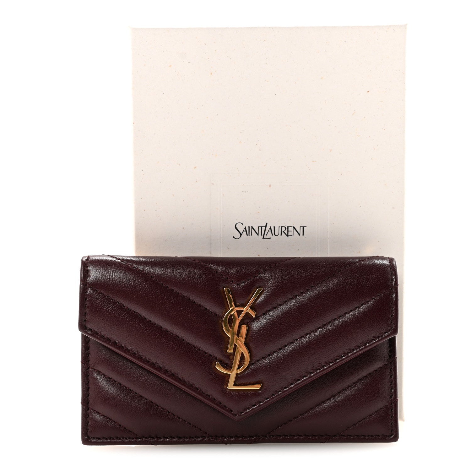 Calfskin Matelasse Chevron Monogram Compact Wallet Hot Wine