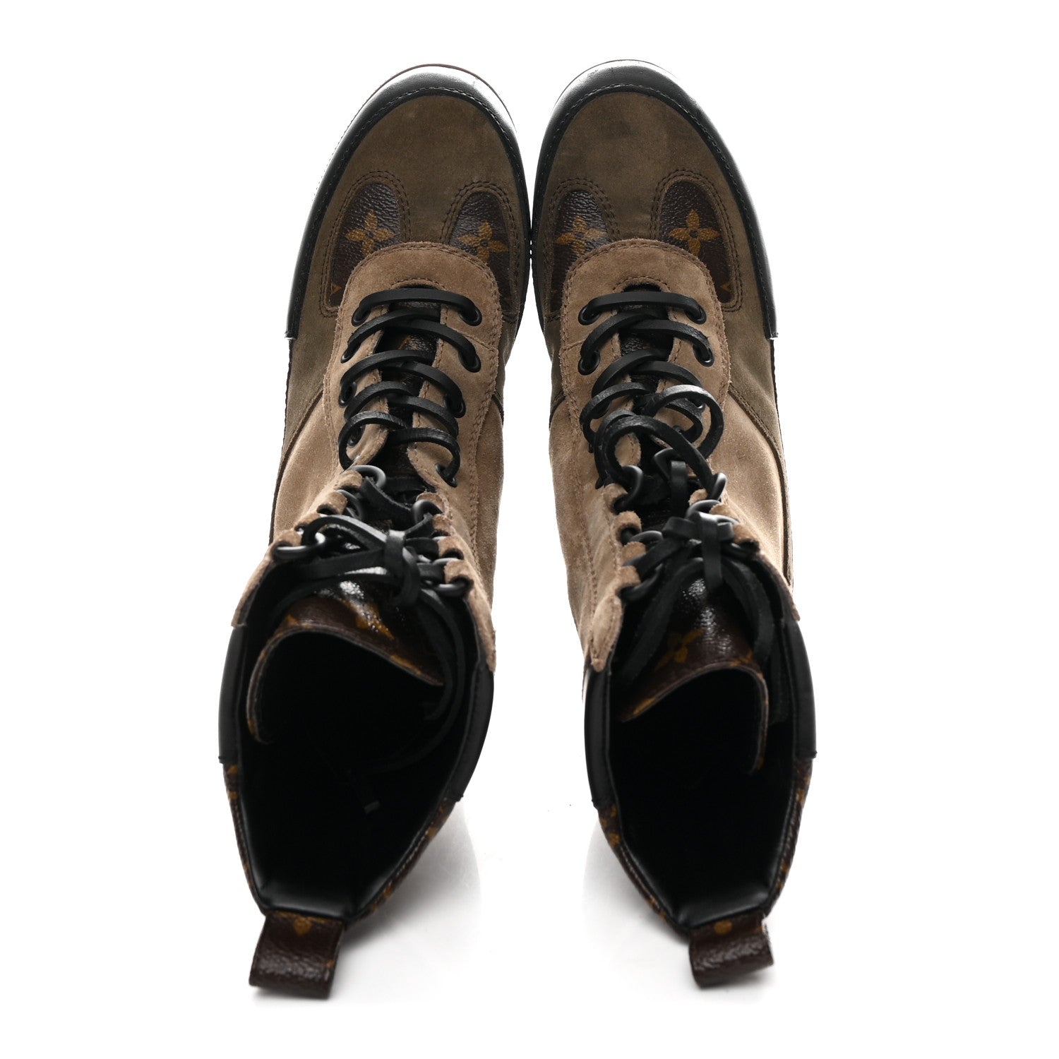 Suede Calfskin Monogram Laureate Platform Desert Boots 36 Taupe