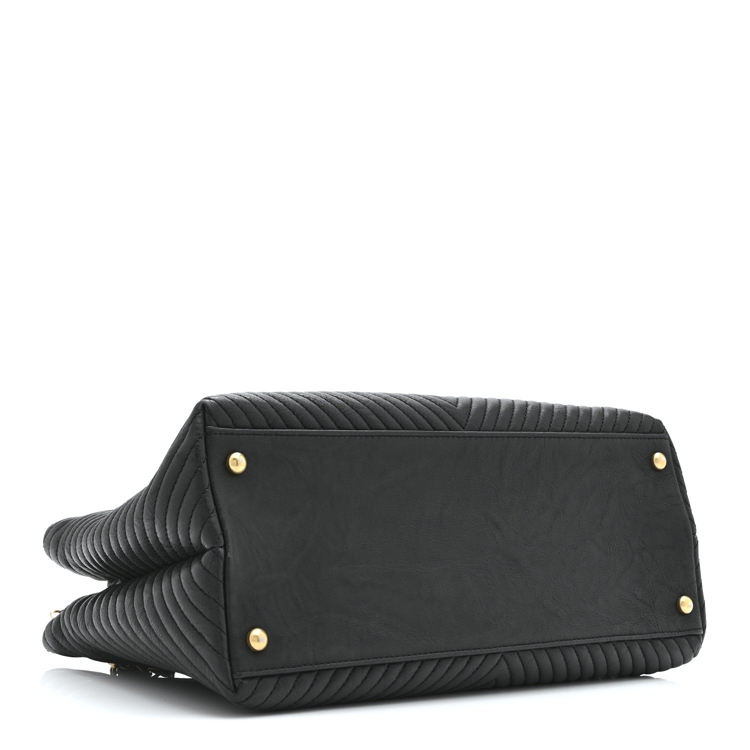 Wrinkled Lambskin Chevron Quilted Surpique Tote Black