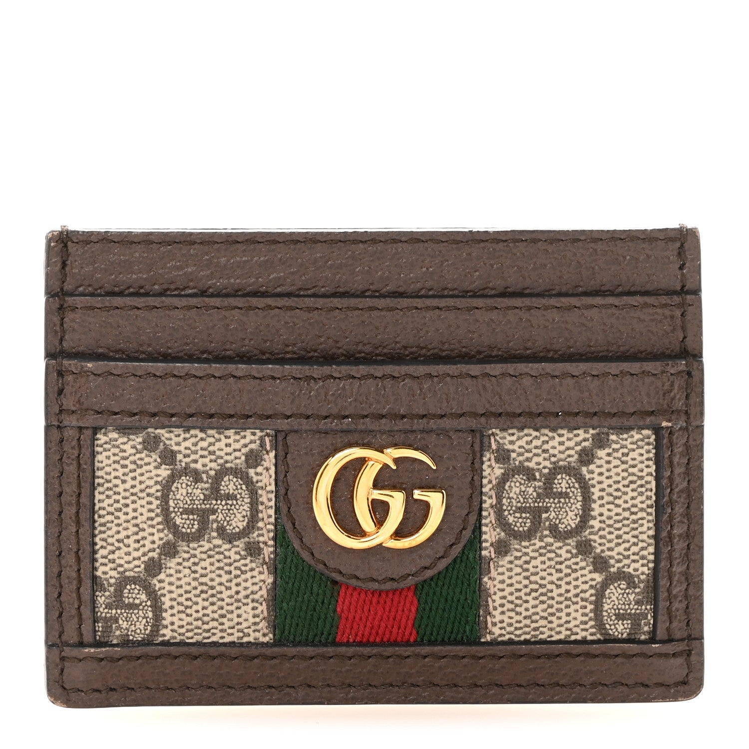 GG Supreme Monogram Textured Dollar Calfskin Ophidia Card Holder Beige Ebony New Acero