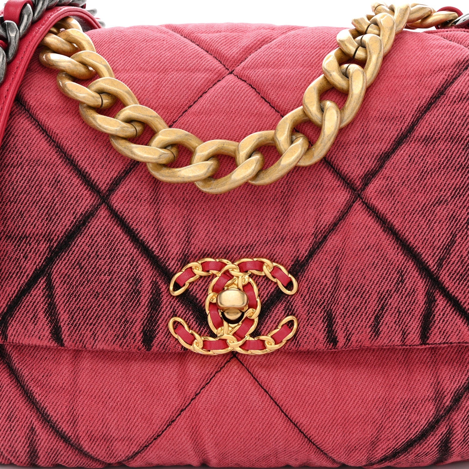 Washed Denim Quilted Medium Chanel 19 Flap Pink