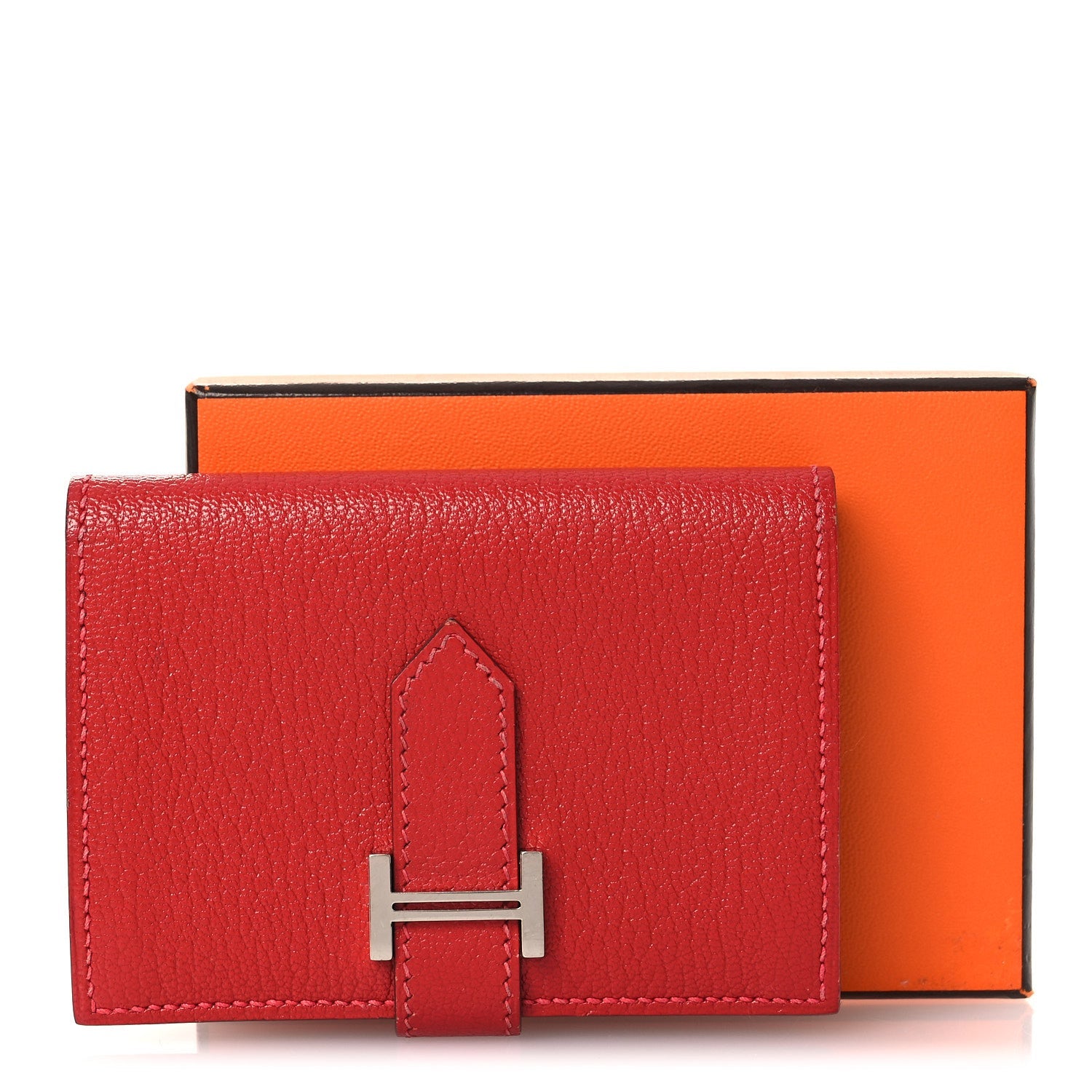 Chevre Mysore Bearn Card Holder Wallet Rouge Casaque