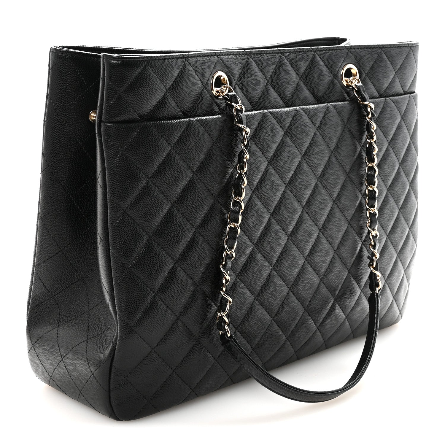 Caviar Quilted Large Shopping Tote Black