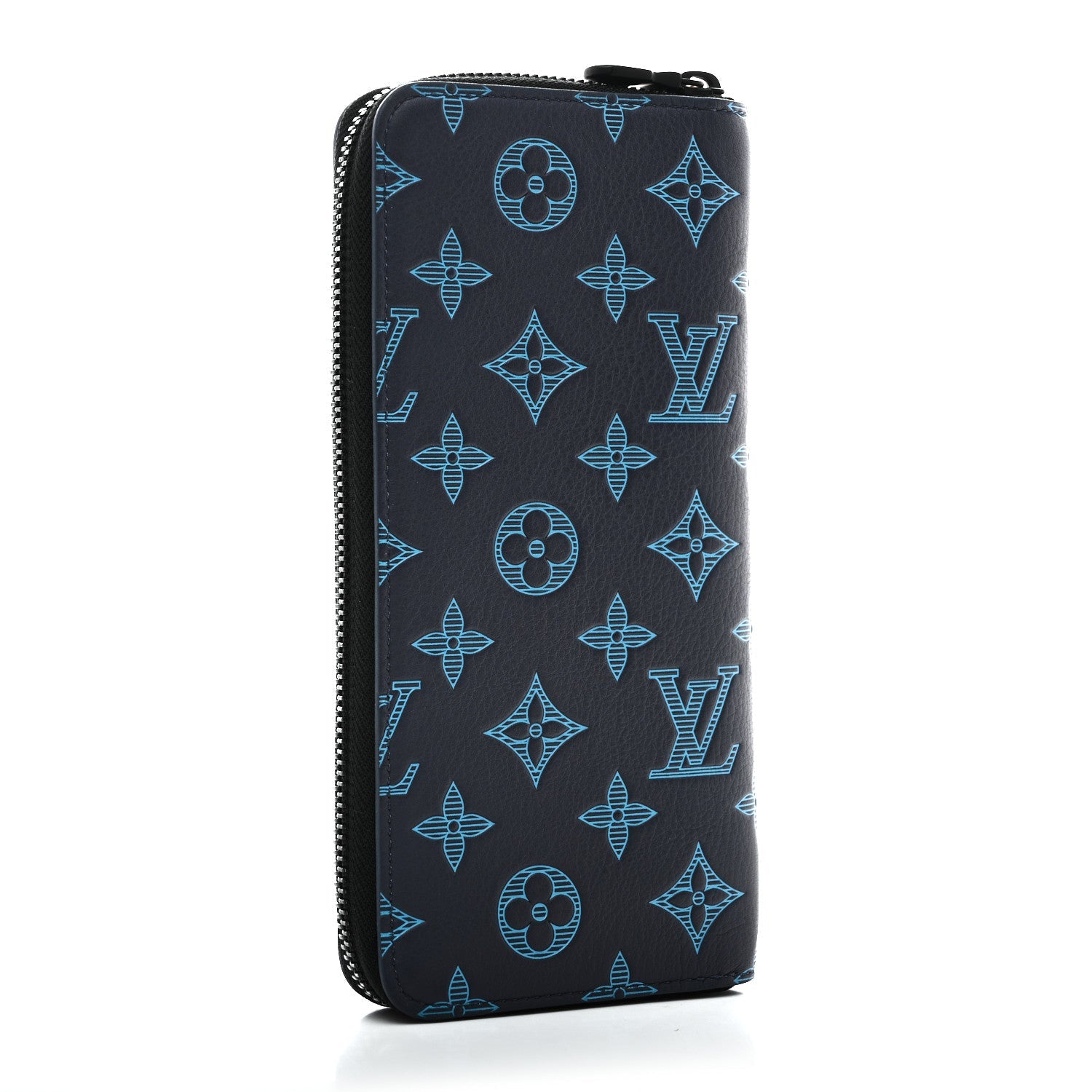 Calfskin Monogram Shadow Vertical Zippy Wallet Blue
