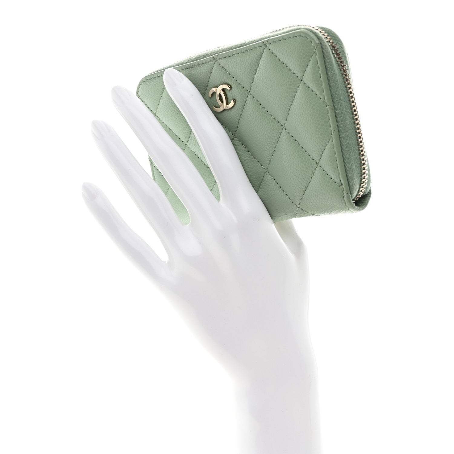 Caviar Quilted Zip Around Coin Purse Wallet Dark Green