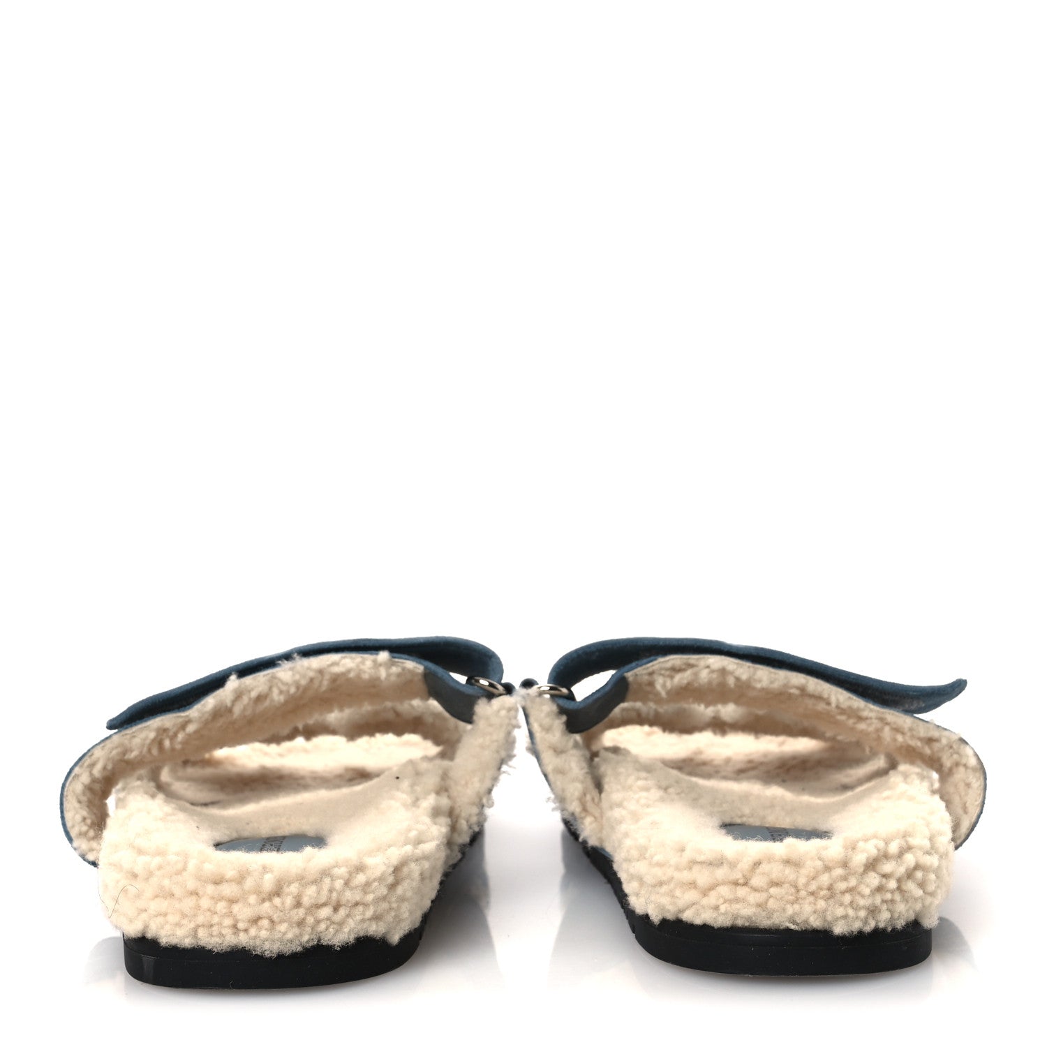 Suede Goatskin Woolskin Womens Chypre Sandals 38 Bleu Pinede Ecru