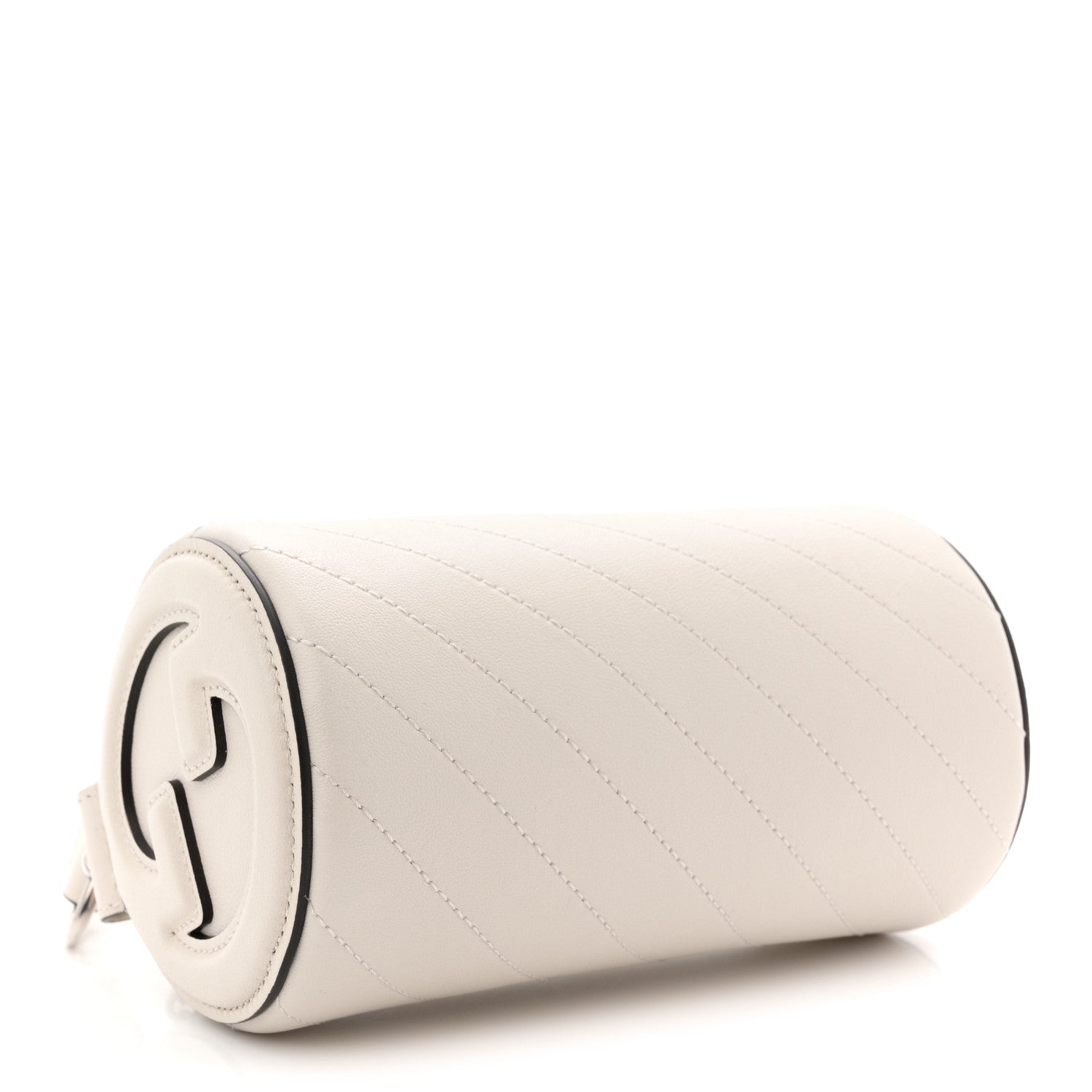 Sakai Be Green Calfskin Diagonal Stitched Mini Blondie Barrel Shoulder Bag Mystic White