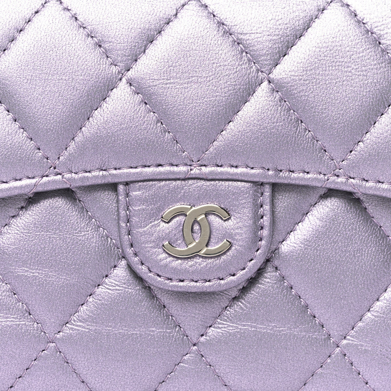 Iridescent Lambskin Quilted Compact Flap Wallet Purple