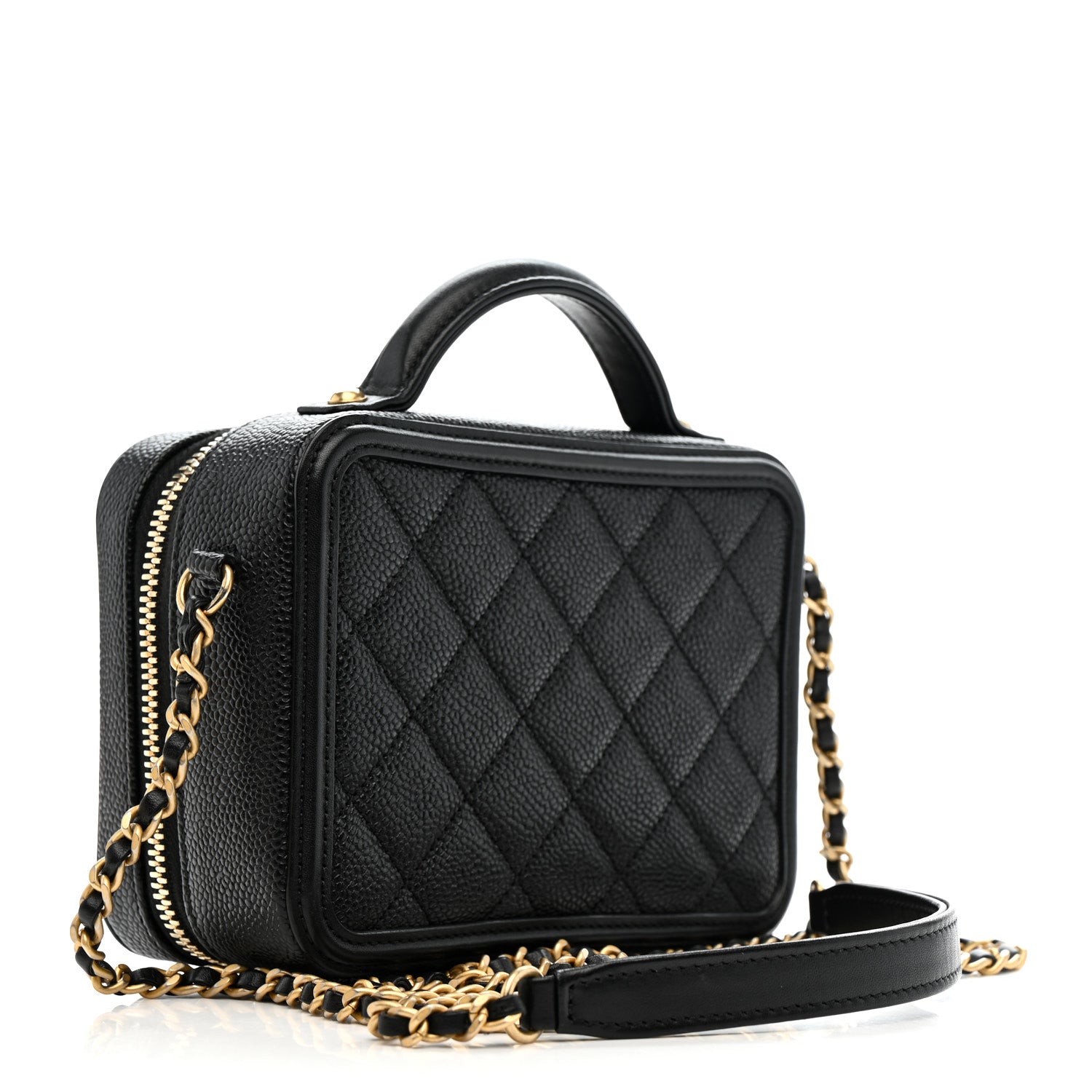 Caviar Quilted Small CC Filigree Vanity Case Black