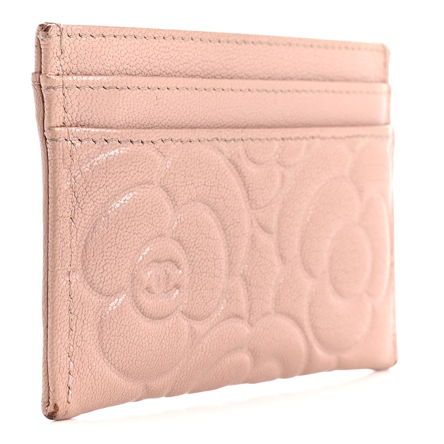 Goatskin Camellia Embossed Card Holder Light Pink