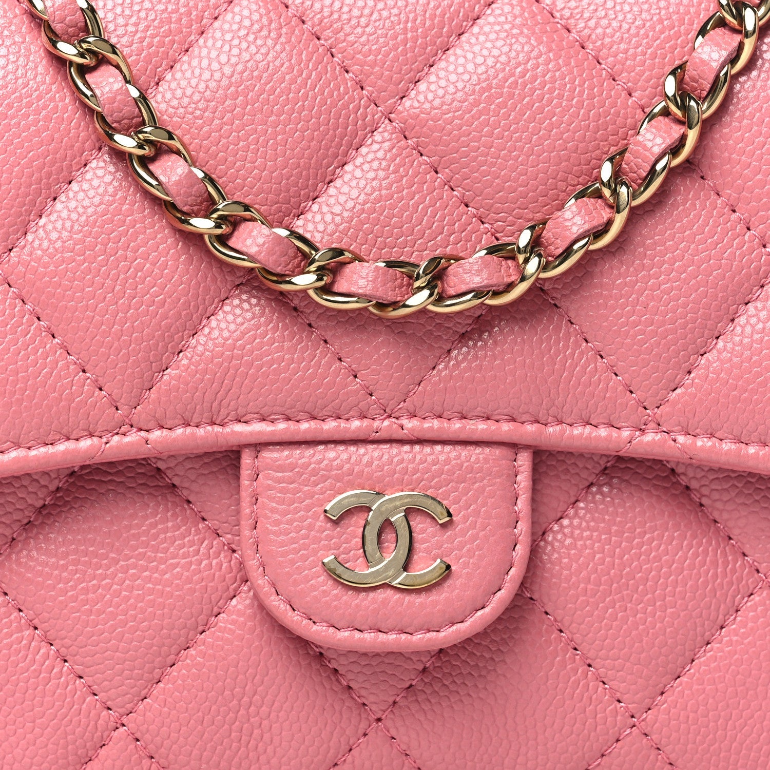 Caviar Quilted Flap Phone Holder With Chain Pink