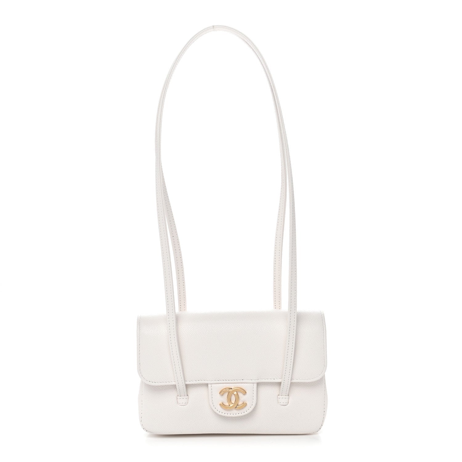 Shiny Caviar Mini Preppy Coco Shoulder Bag White
