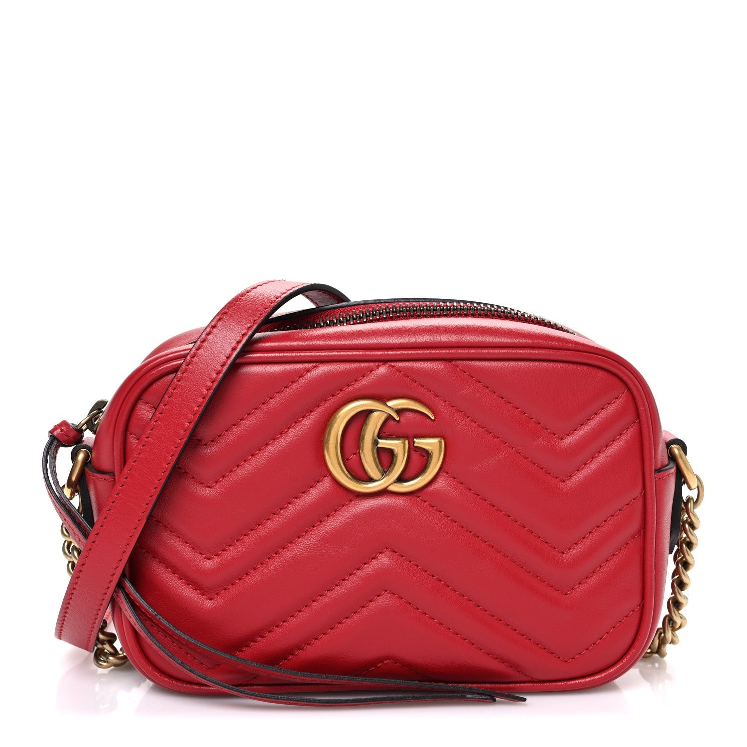 Calfskin Matelasse Mini GG Marmont Chain Shoulder Bag Hibiscus Red