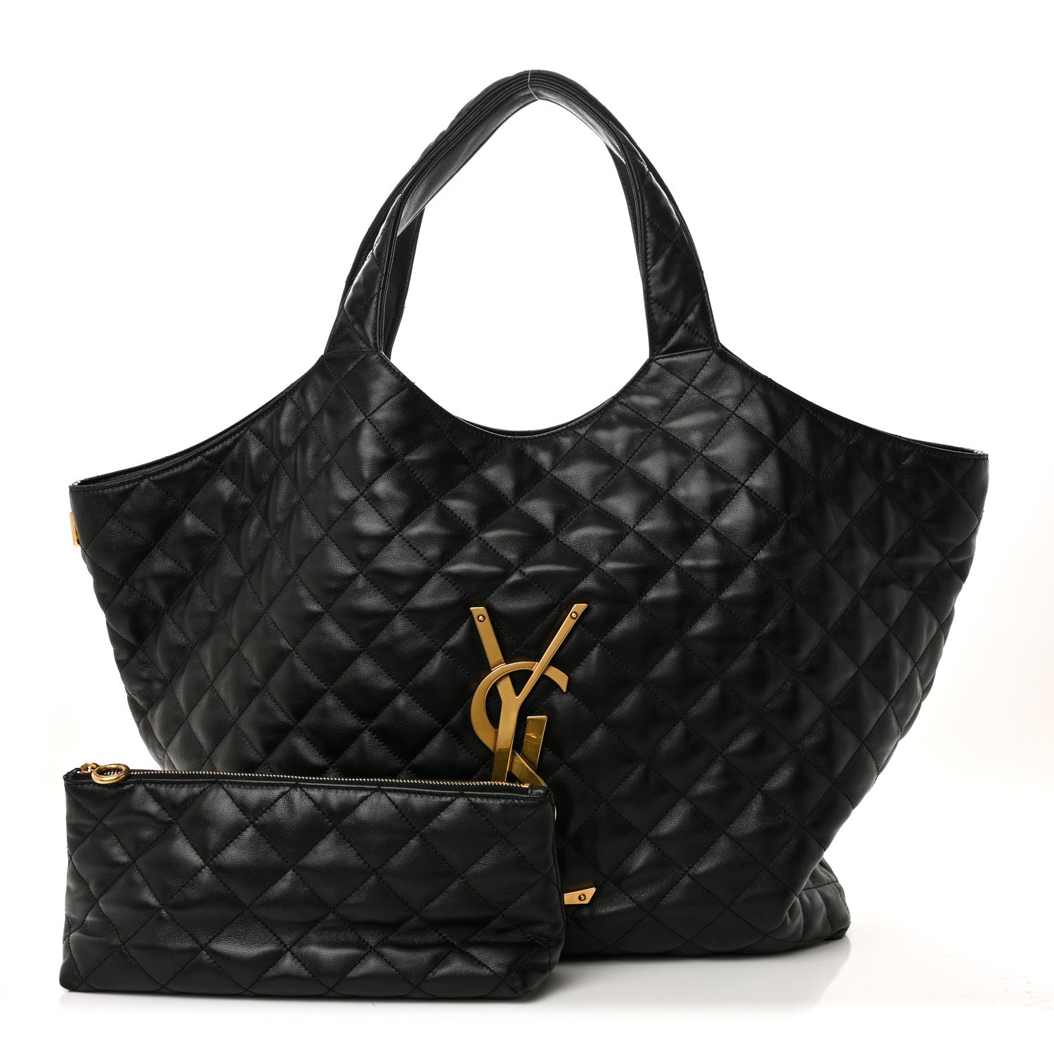 Lambskin Quilted Maxi Icare Shopping Tote Black