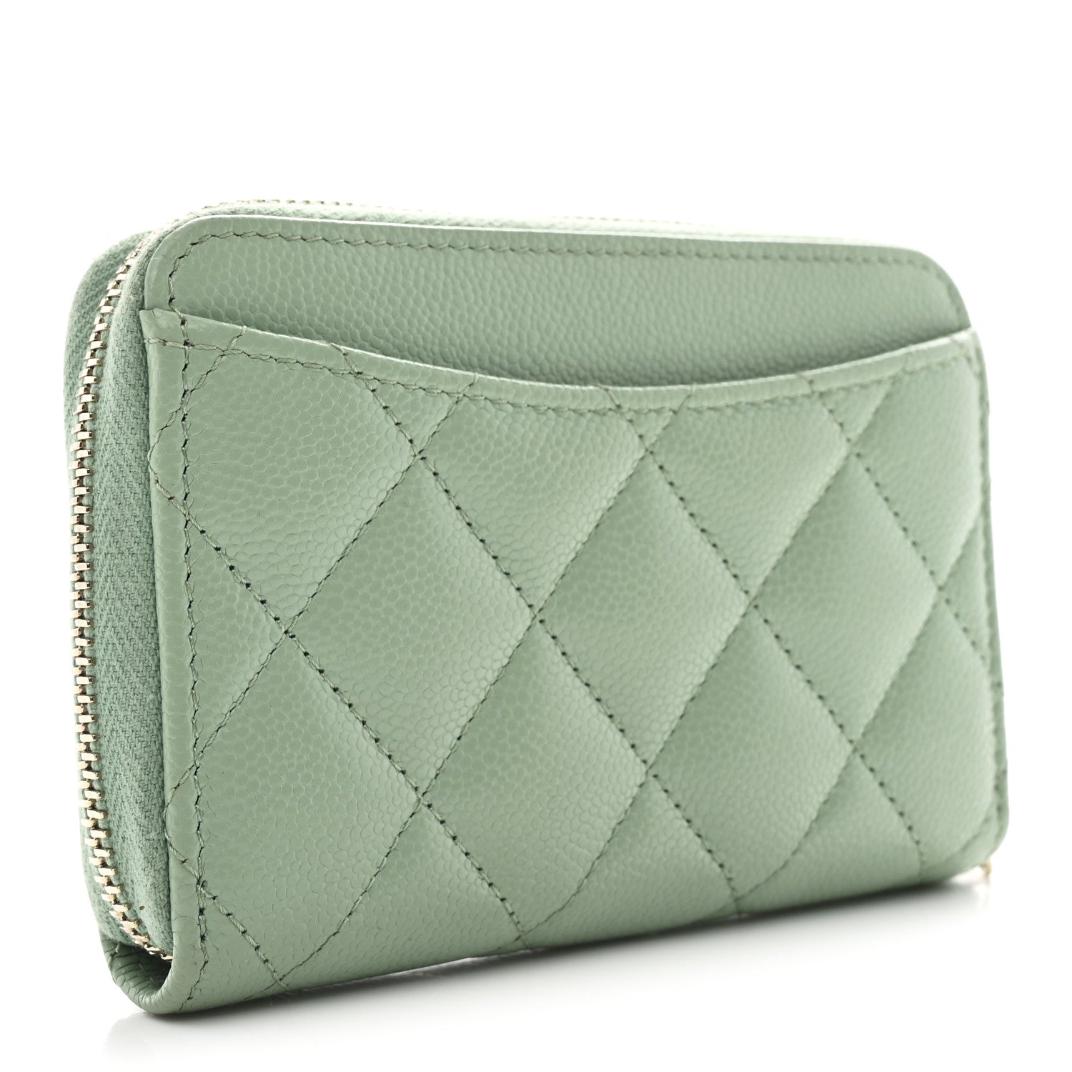 Caviar Quilted Zip Around Coin Purse Wallet Dark Green