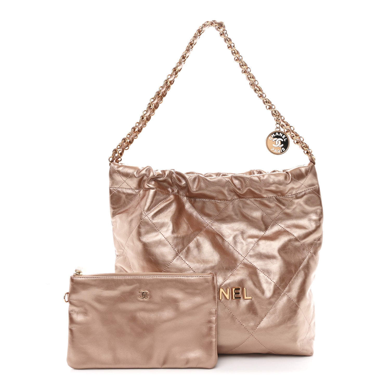 Metallic Calfskin Quilted Small Chanel 22 Pink