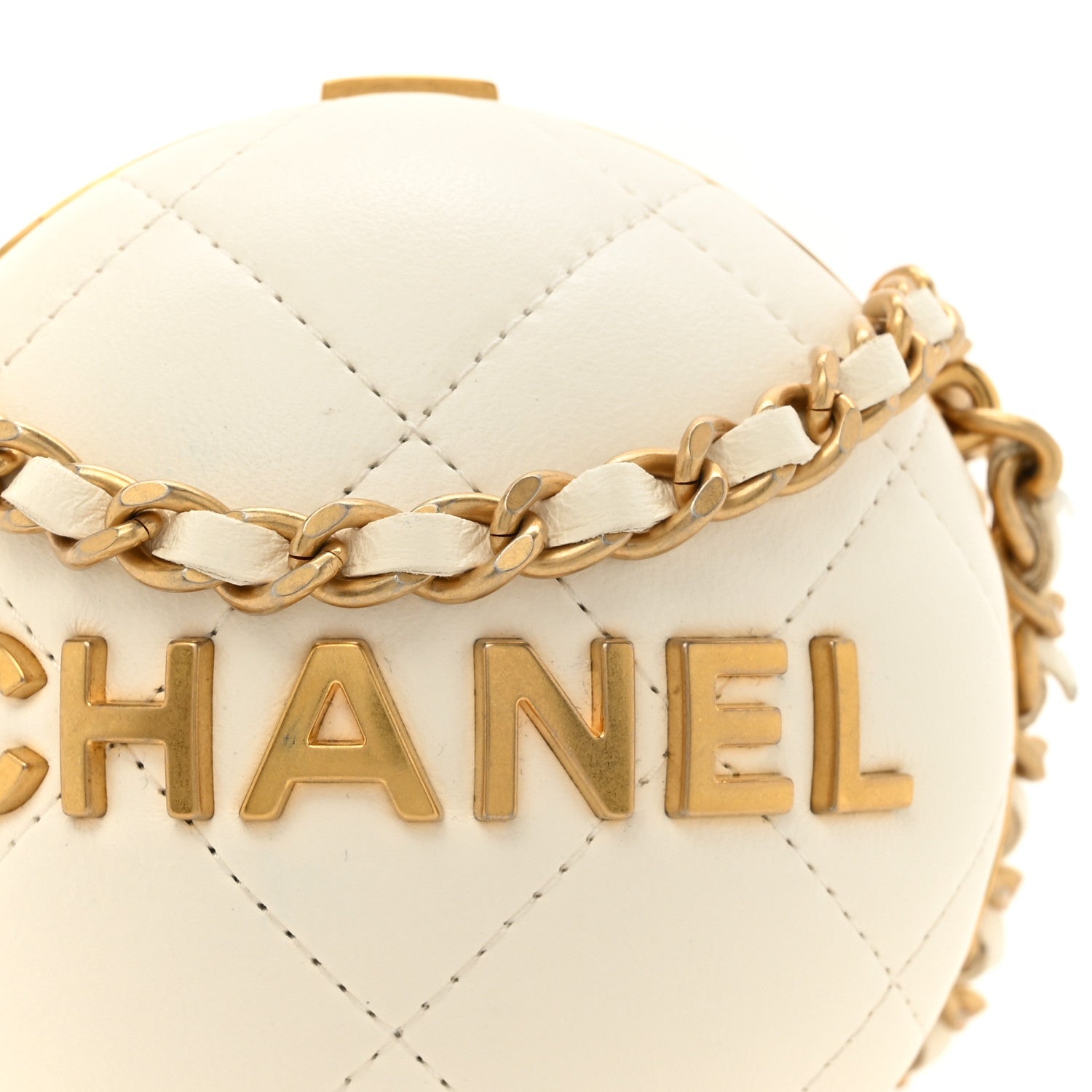 Lambskin Quilted Sphere Minaudiere Chain Clutch White