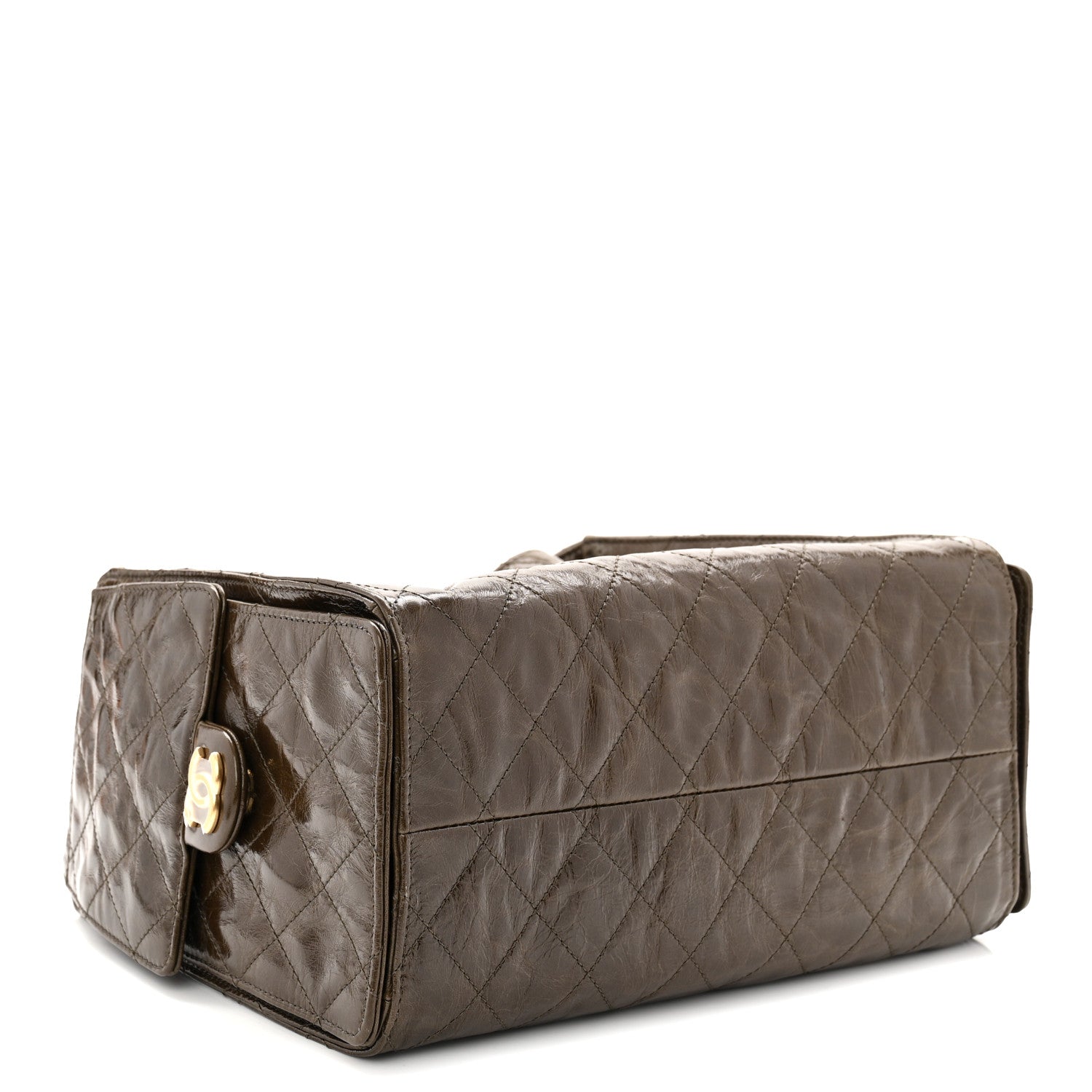 Shiny Crumpled Calfskin Quilted Small Chanel 25 Handbag Khaki