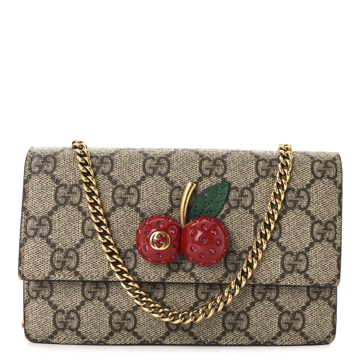 GG Supreme Monogram Mini Cherry Chain Bag