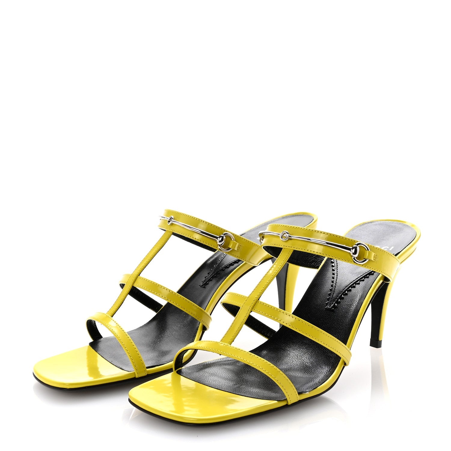 Patent Calfskin Horsebit Divine 75mm Slide Sandals 39.5 Acid Lime