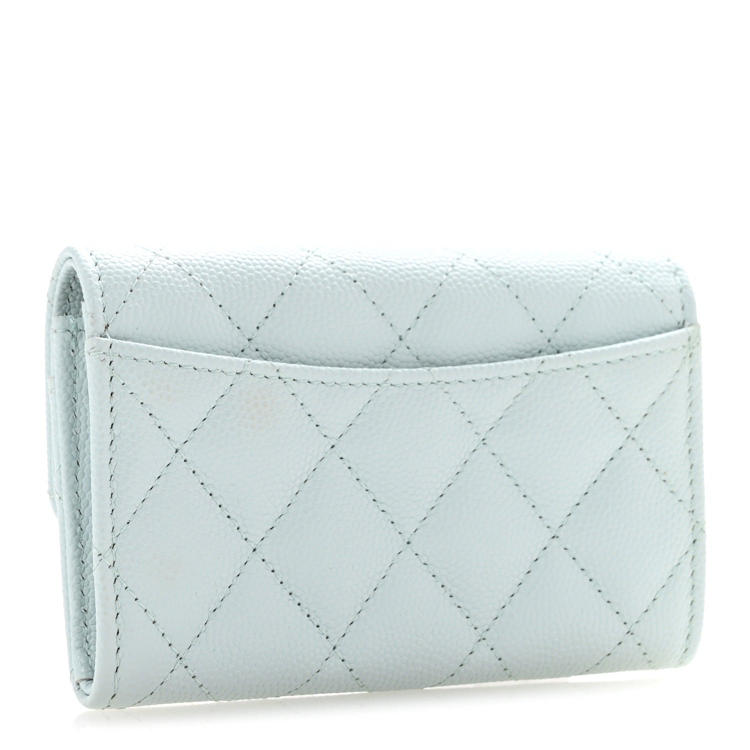 Caviar Quilted Flap Card Holder Wallet Light Blue
