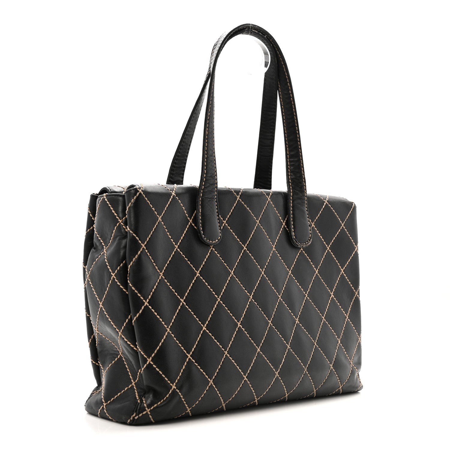 Calfskin Wild Stitch Large Tote Black