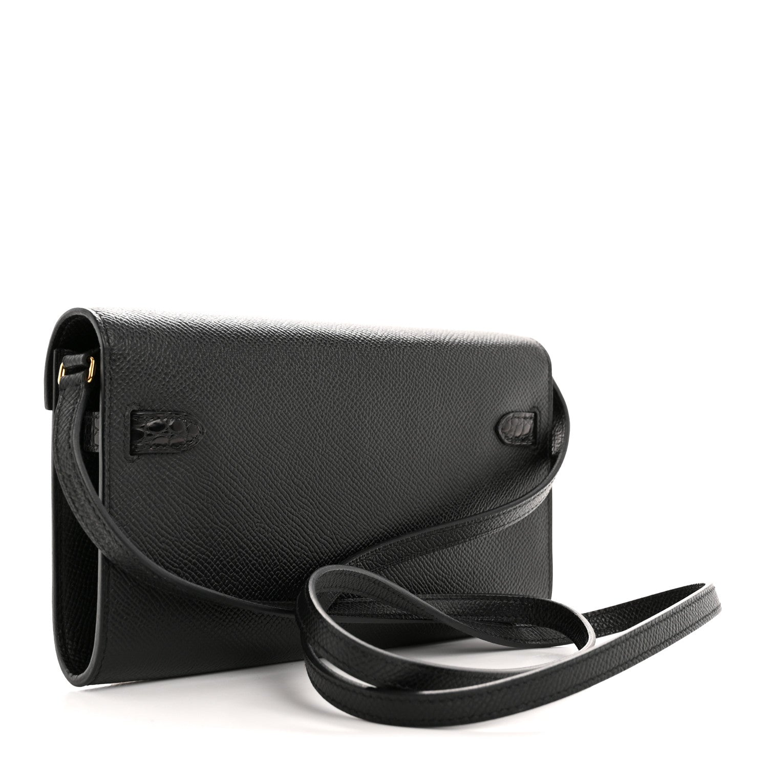 Epsom Shiny Alligator Touch Kelly Wallet To Go Black