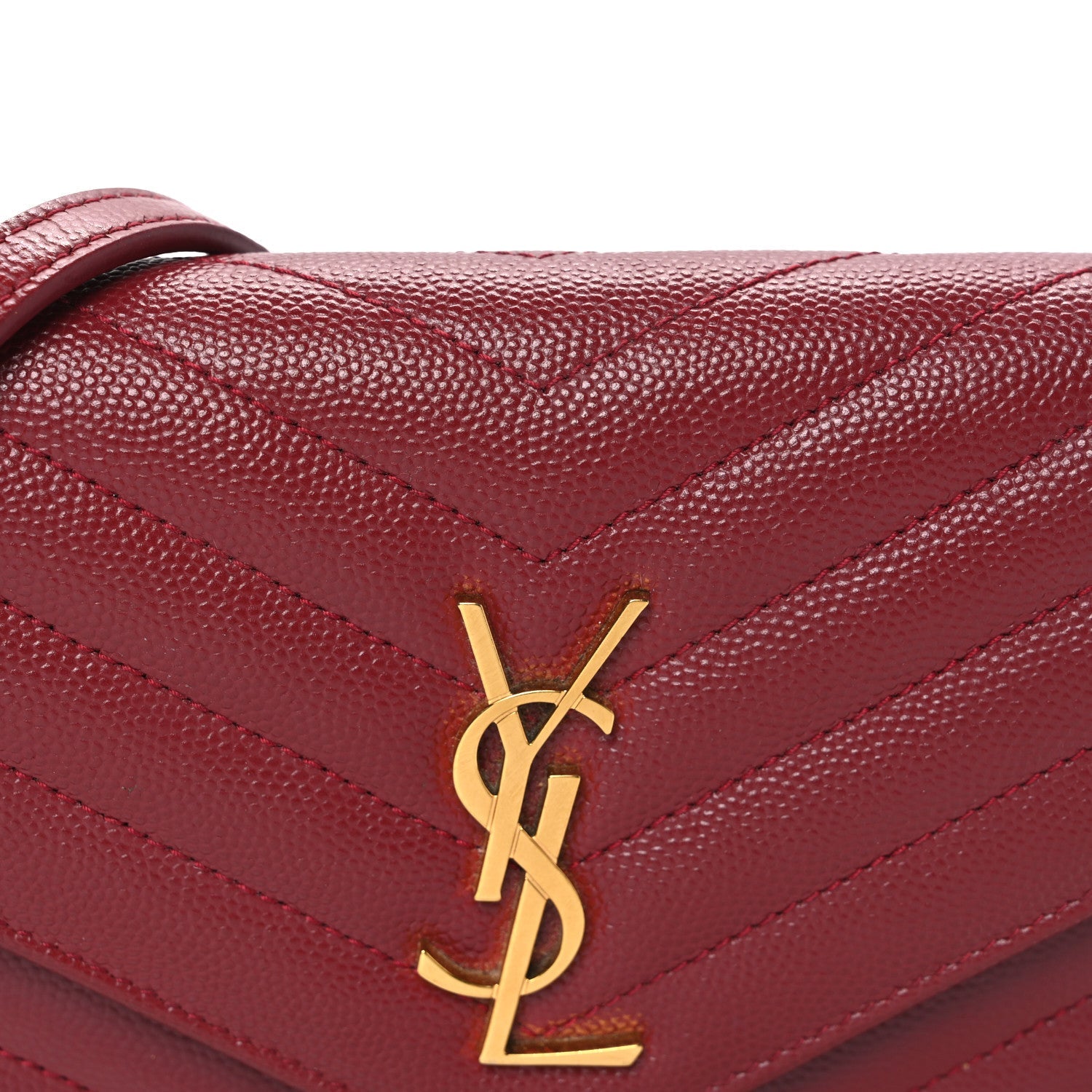 Grain De Poudre Matelasse Chevron Monogram Envelope Chain Wallet New Red