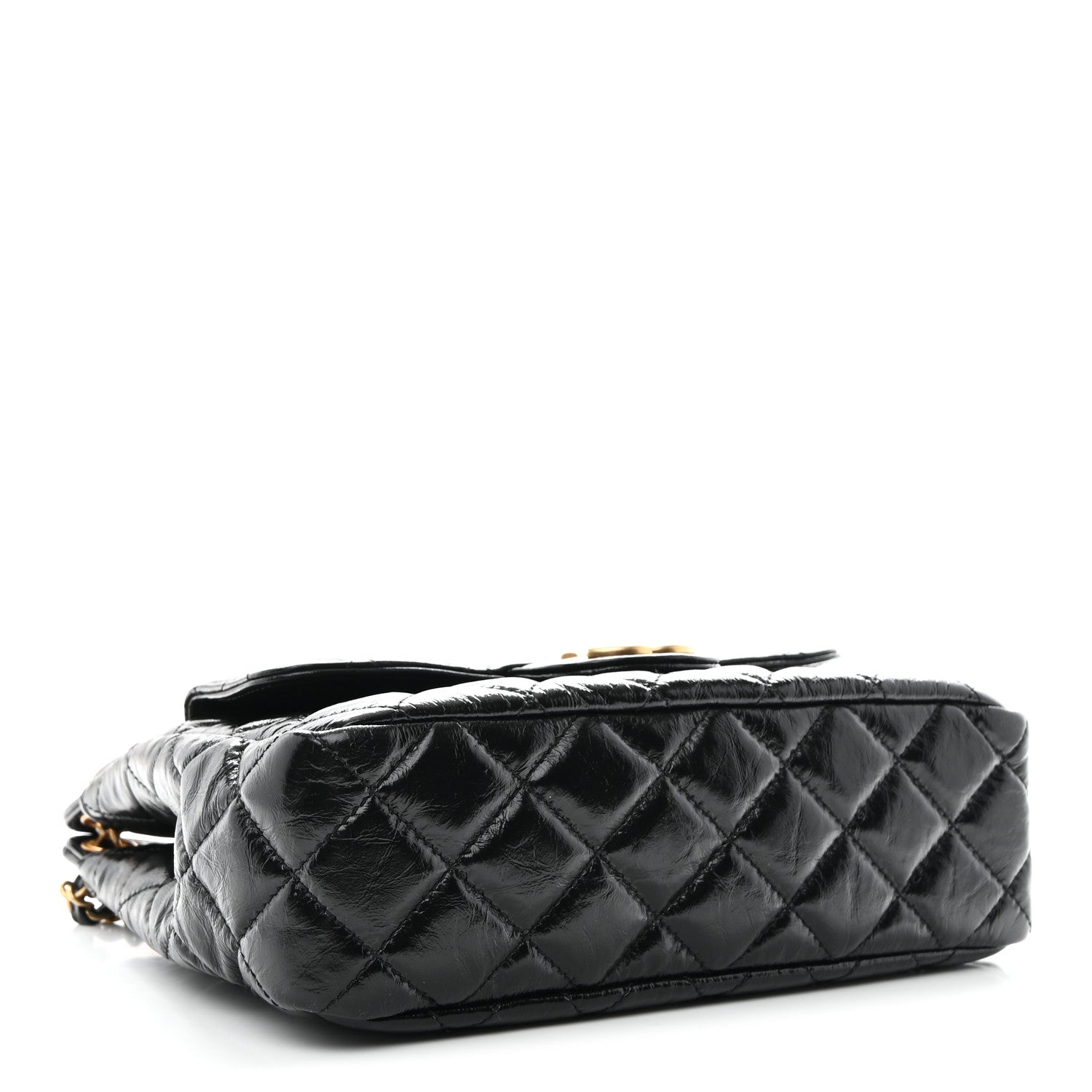 Shiny Crumpled Calfskin Quilted Wavy CC Hobo Black