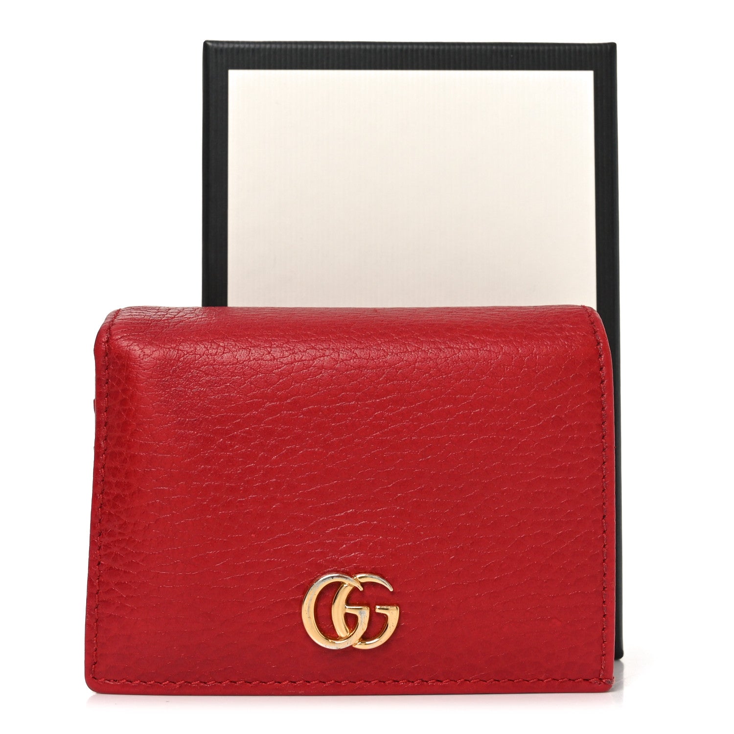 Pebbled Calfskin GG Marmont Card Case Hibiscus Red