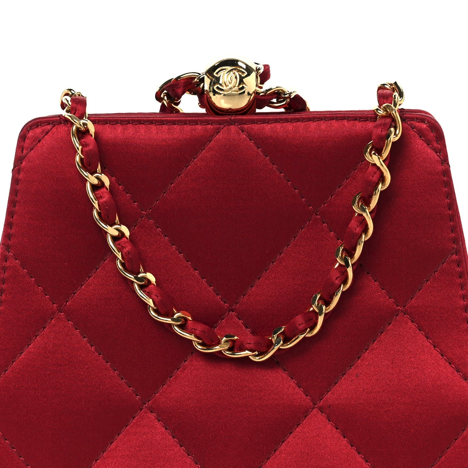 Satin Quilted CC Kisslock Clutch Red