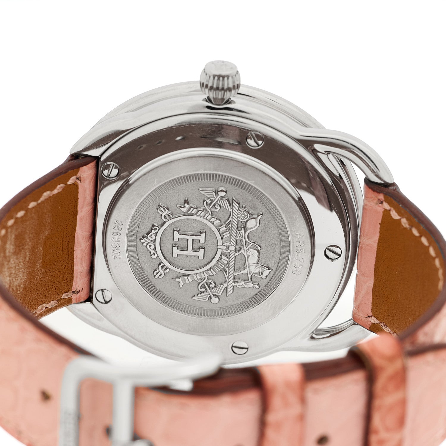 Stainless Steel Alligator Diamond Bezel Pink Mother of Pearl 38mm Arceau Quartz Watch
