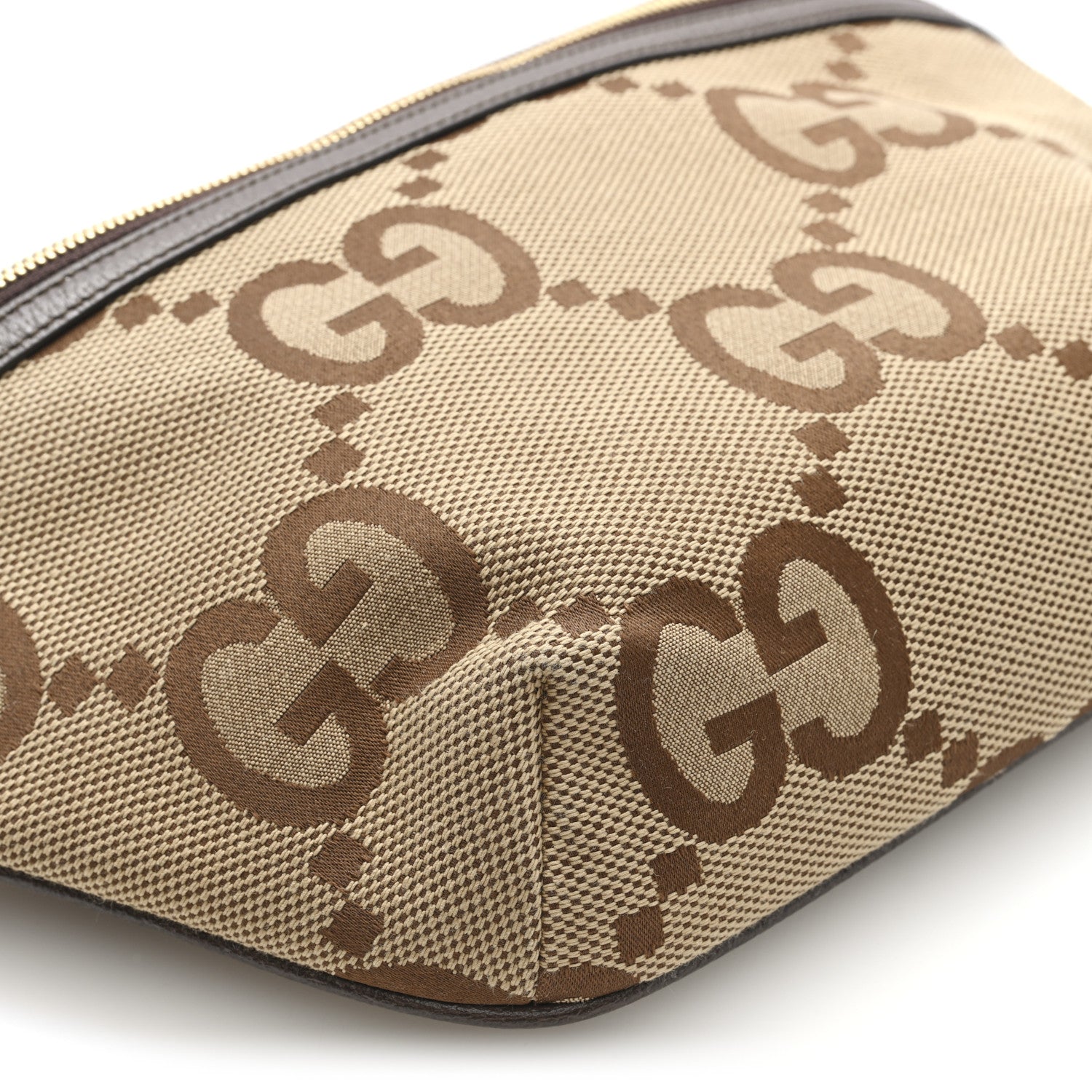 Monogram Jumbo GG Textured Dollar Calfskin Web Belt Bag Camel Ebony New Acero