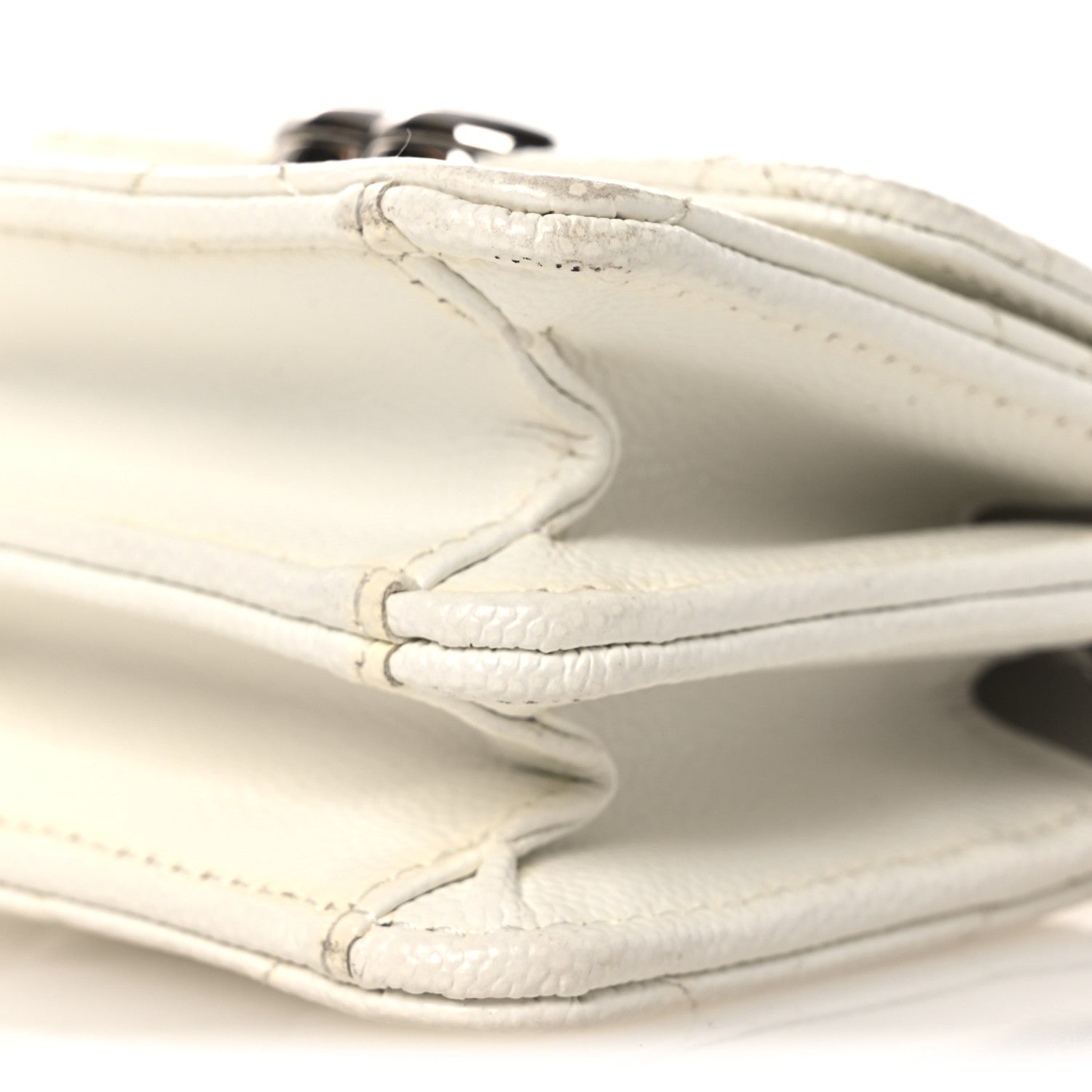 Caviar Quilted Enamel Coco Clutch With Chain White