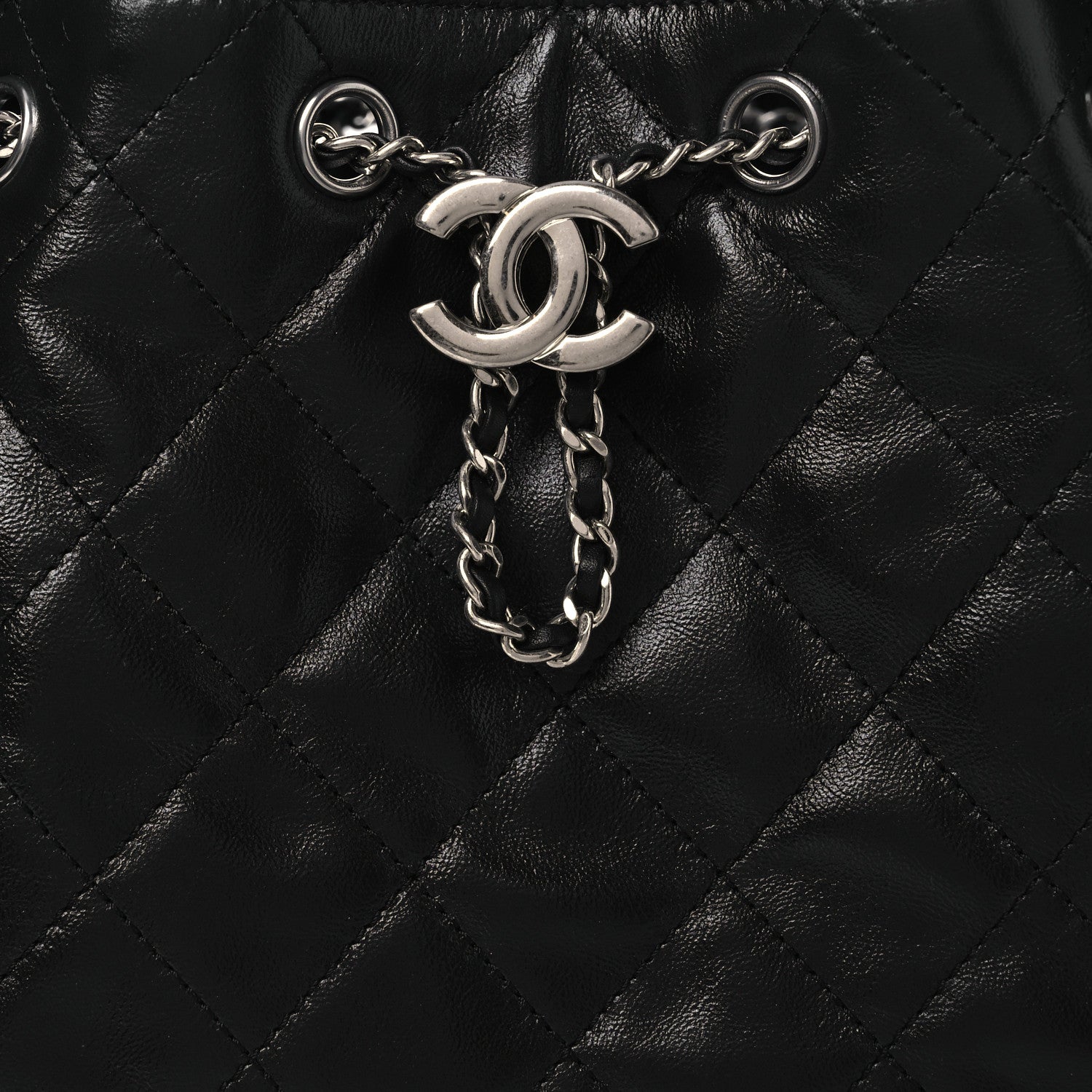 Shiny Crumpled Calfskin Quilted Small Chanel 25 Handbag Black