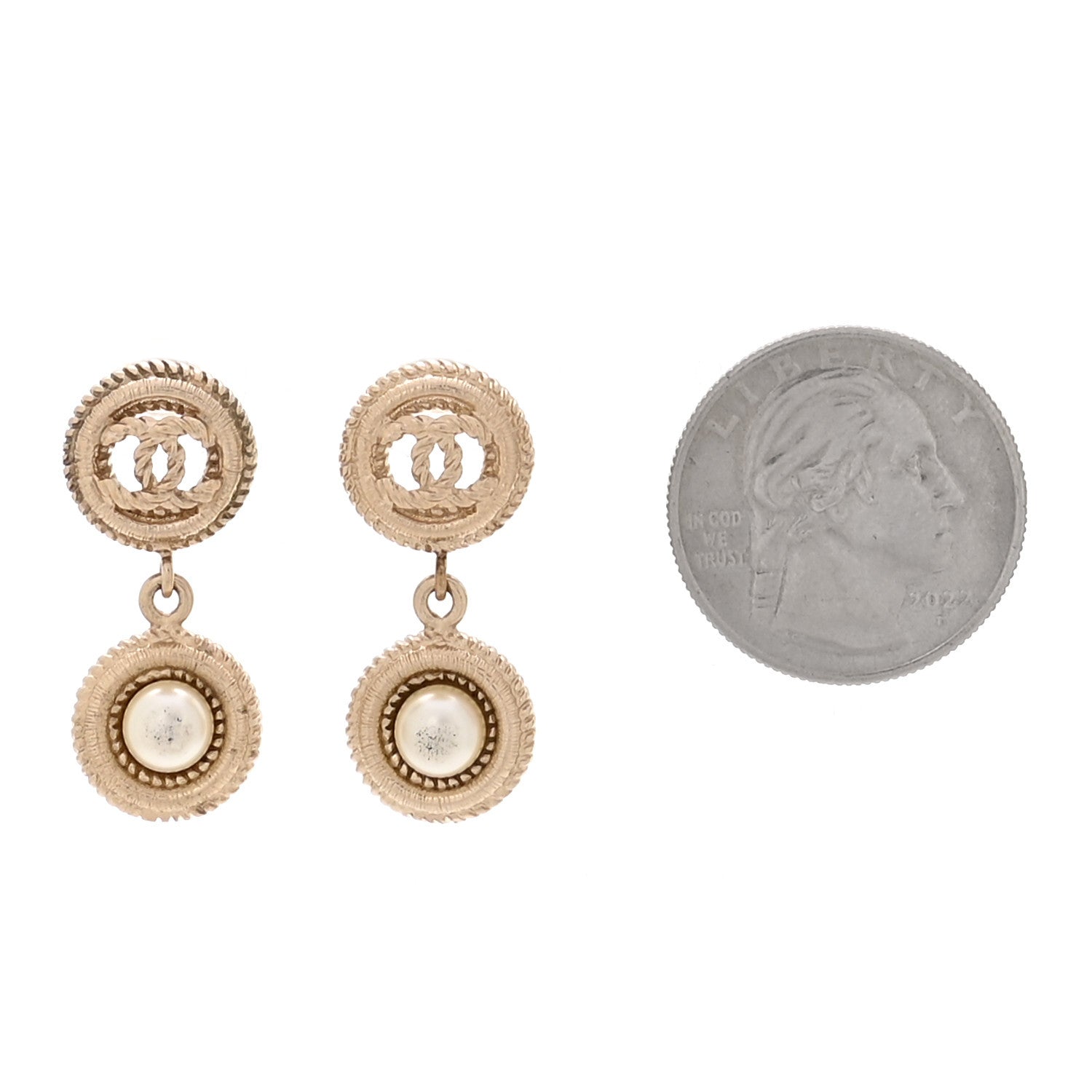 Pearl CC Dangle Earrings Gold